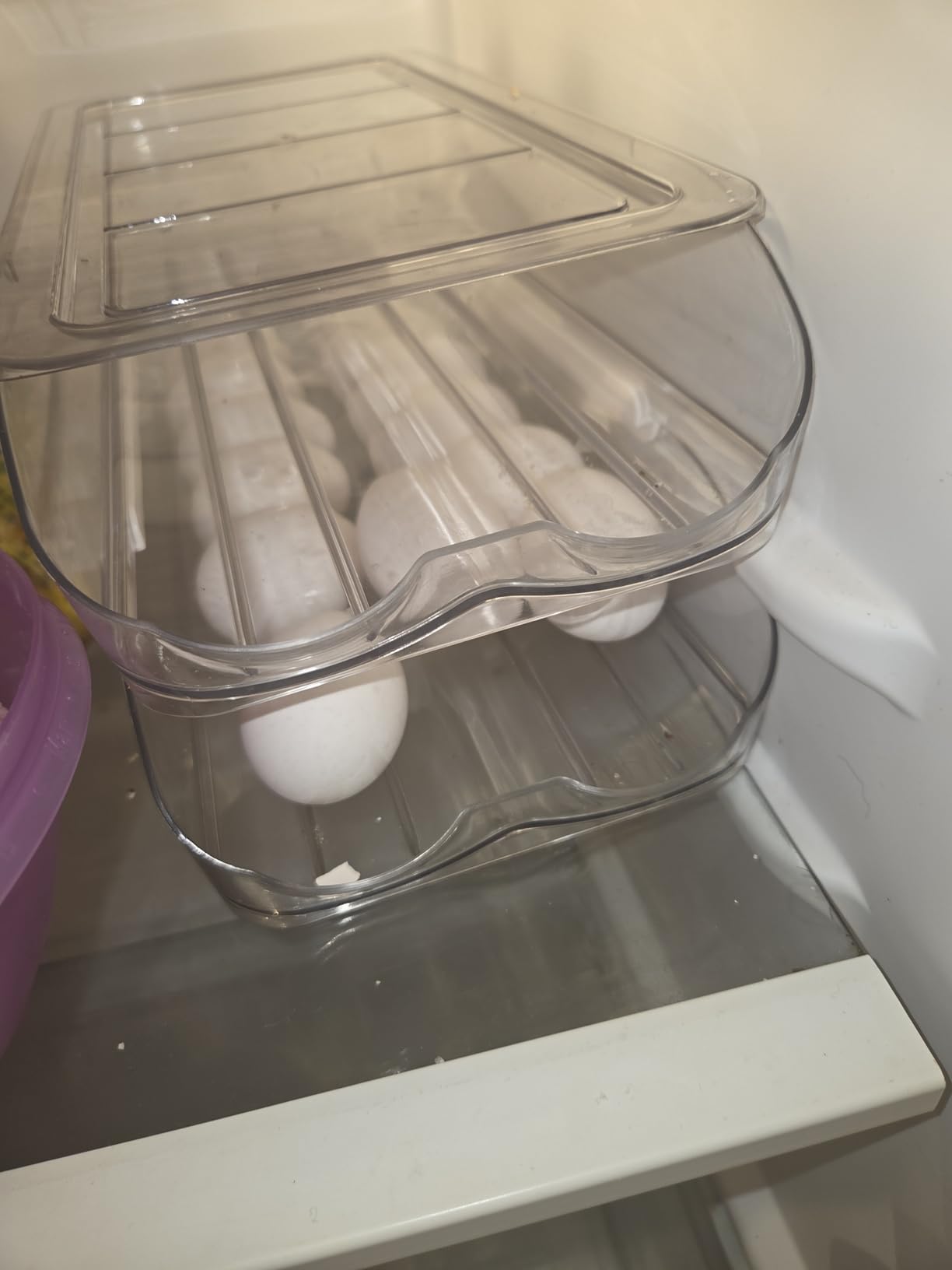 Egg Holder for Fridge, Automatic Rolling Egg Organizer for Refrigerator, Clear Plastic Egg Container & Tray, Stackable Dispenser and Storage Bin with Sturdy Lid to Saving Space -2 Layer customer photo 2