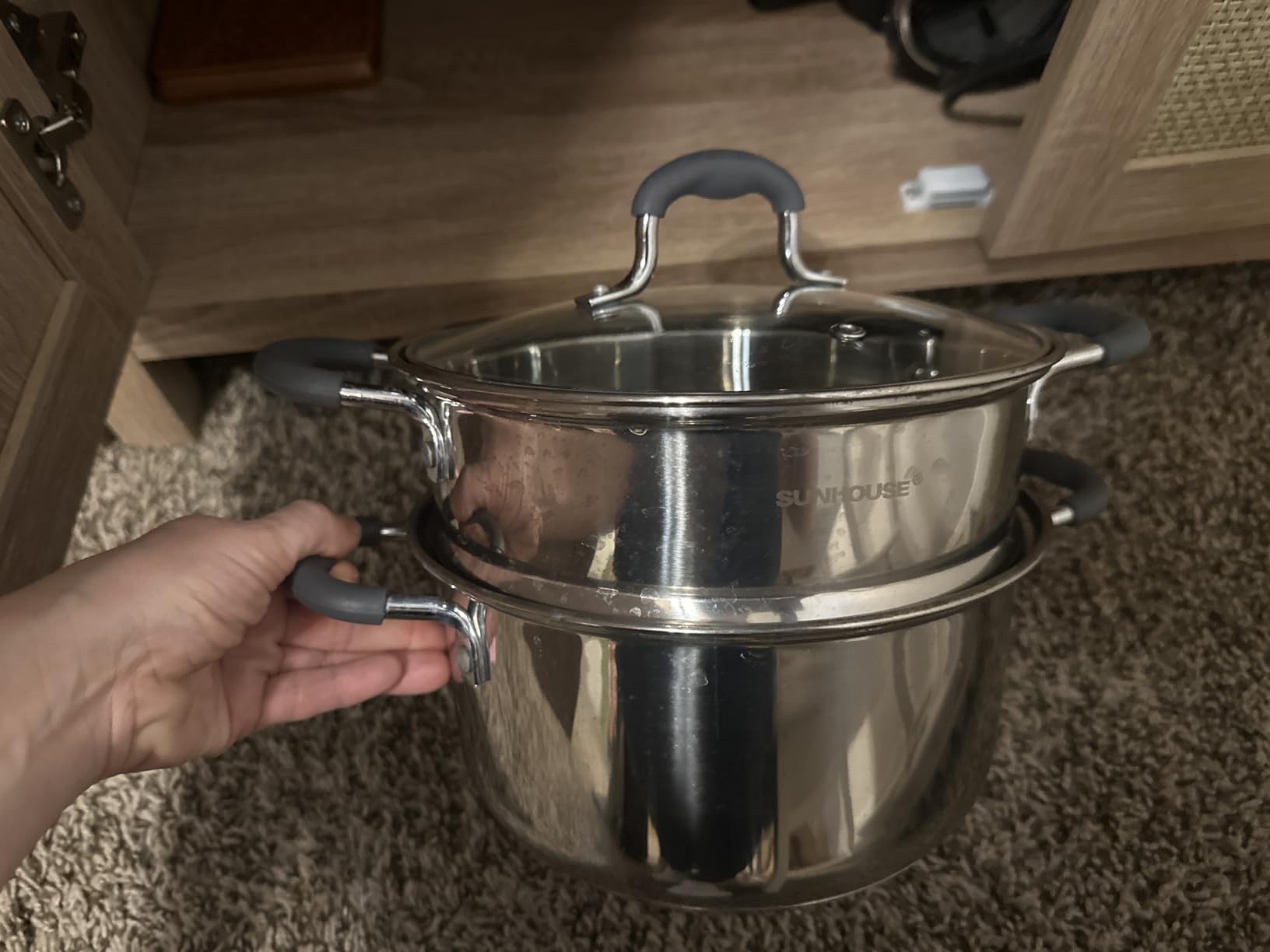 SUNHOUSE - 4.6 Quart Steamer Pots With Lid 2-Tier Multipurpose Stainless Steel Steaming Pot Cookware With Handle For Vegetable, Dumpling, Sauce, Food - Triple Bottom, Measurement Line customer photo 2