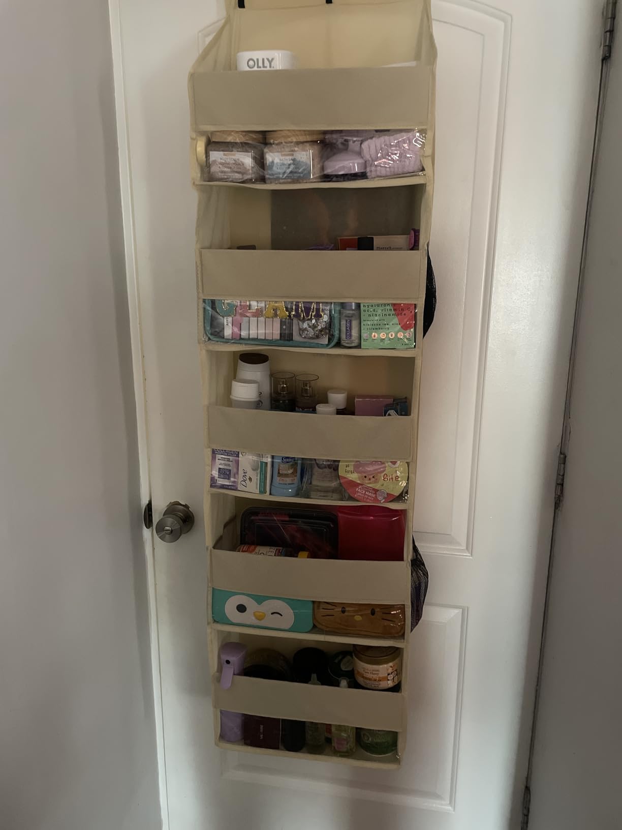 Lifewit 1 Pack Over the Door Organizer, Clear Window Hanging Storage with 4 Mesh Side Pockets, Anti Tilt 40 lbs Load Behind Door for Pantry, Nursery, Bathroom, Bedroom, Dorm, 5 Section, Gray customer photo 2