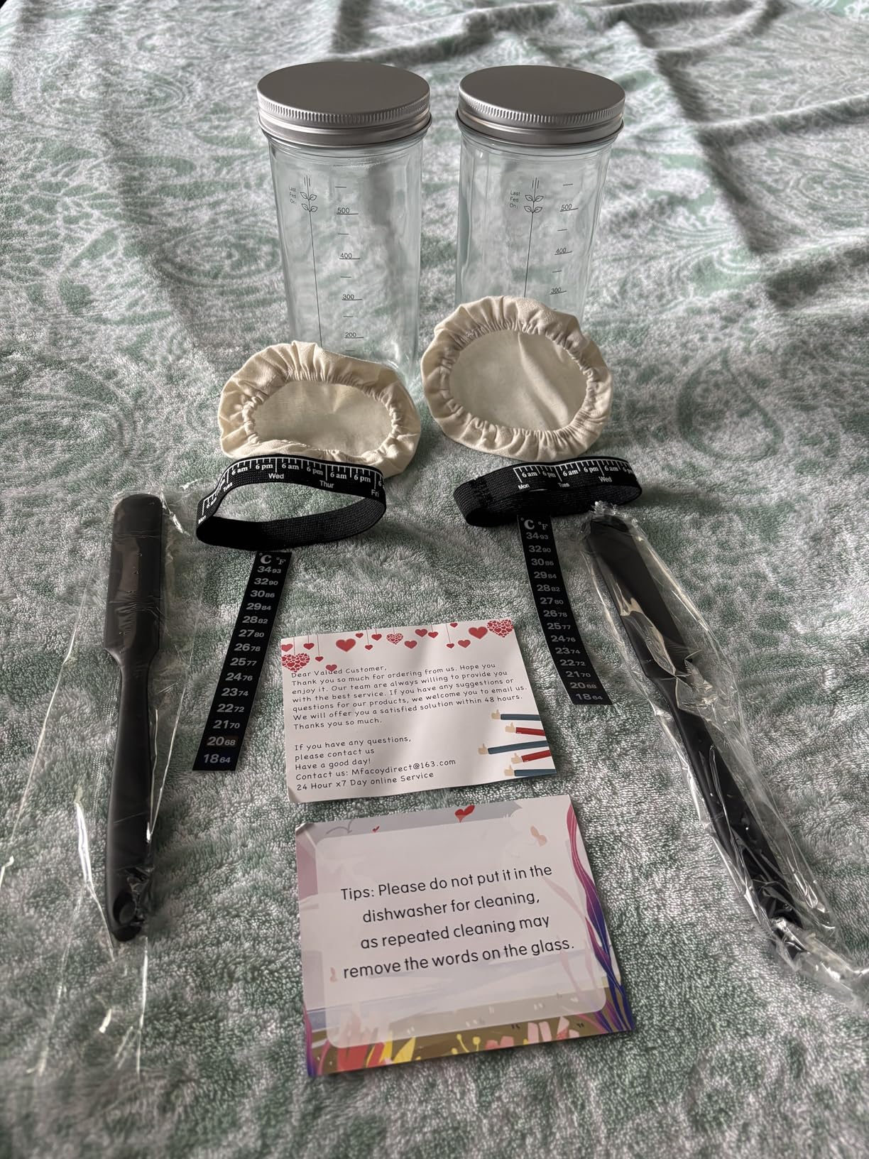 Glass Sourdough Starter Jar 2 Pack, 24 oz Wide Mouth Organic Sourdough Starter Kit with Date Marked Band, Thermometer, Cloth Cover & Metal Lid, Reusable Bread Baking Supplies, Bread Making Accessories customer photo 1