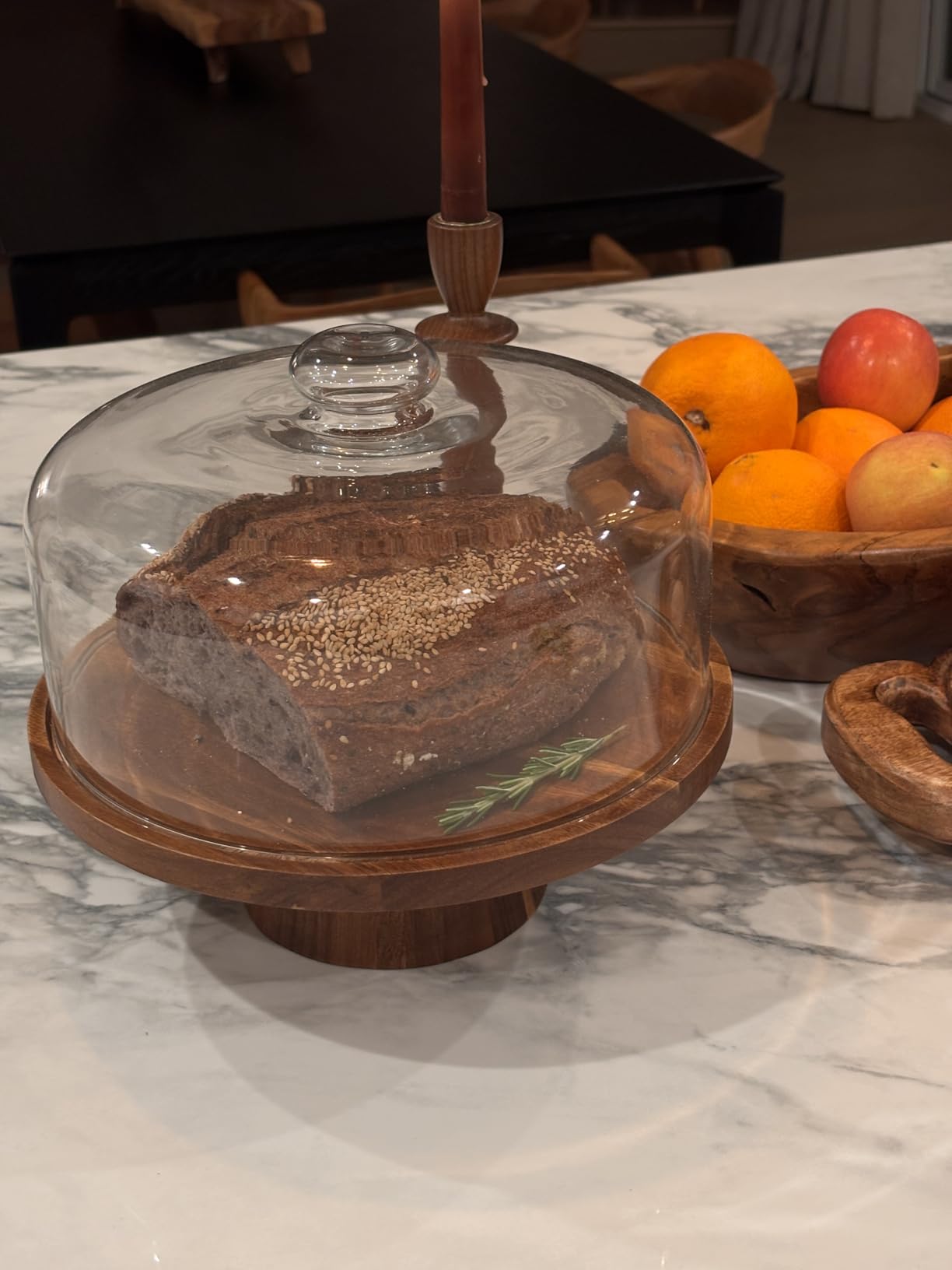 Wooden Cake Stand with Lid, Acacia Cake Stand with Glass Dome, 11-Inch Versatile Dessert Stand with Strong Magnetic Pedestal, Cake Holder for Birthday/Kitchen/Party/Charcuterie customer photo 2