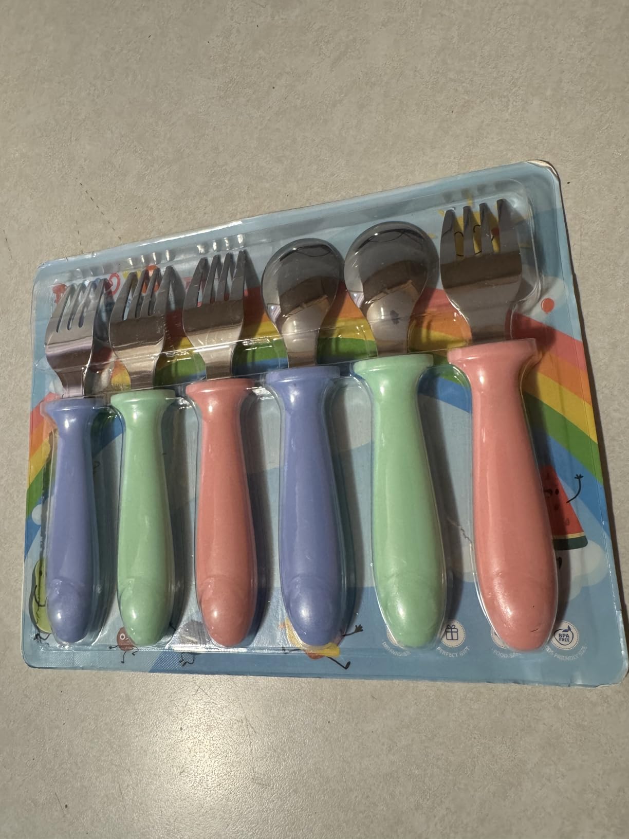 Pimoys 6 Pieces Toddler Utensils Forks and Spoons,Kids Silverware Set with Plastic Handle Stainless Steel Toddler Silverware,Dishwasher Safe customer photo 1