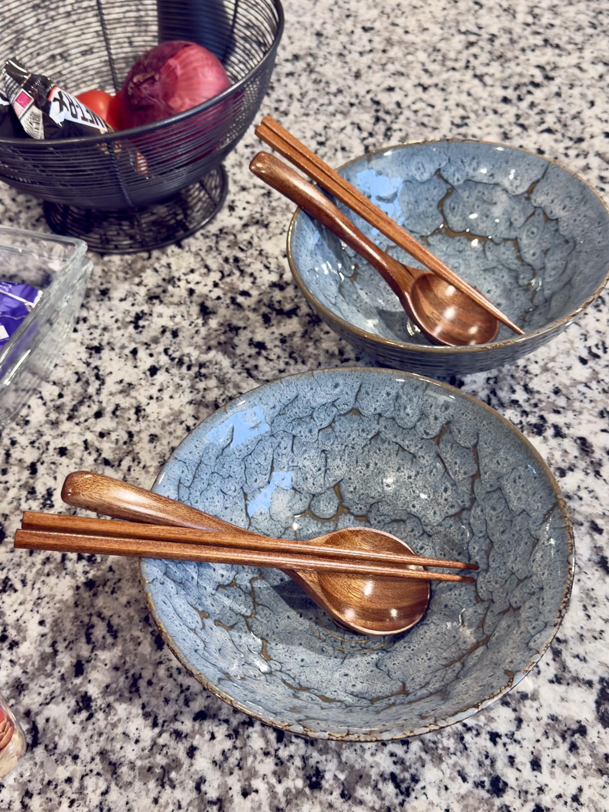 NUTRIUPS 8 Inch Ceramic Ramen Bowl Set of 2 Pho Bowls Japanese Noodle Udon Soup Bowls with Spoons and Chopsticks (Peacock Tail) customer photo 1