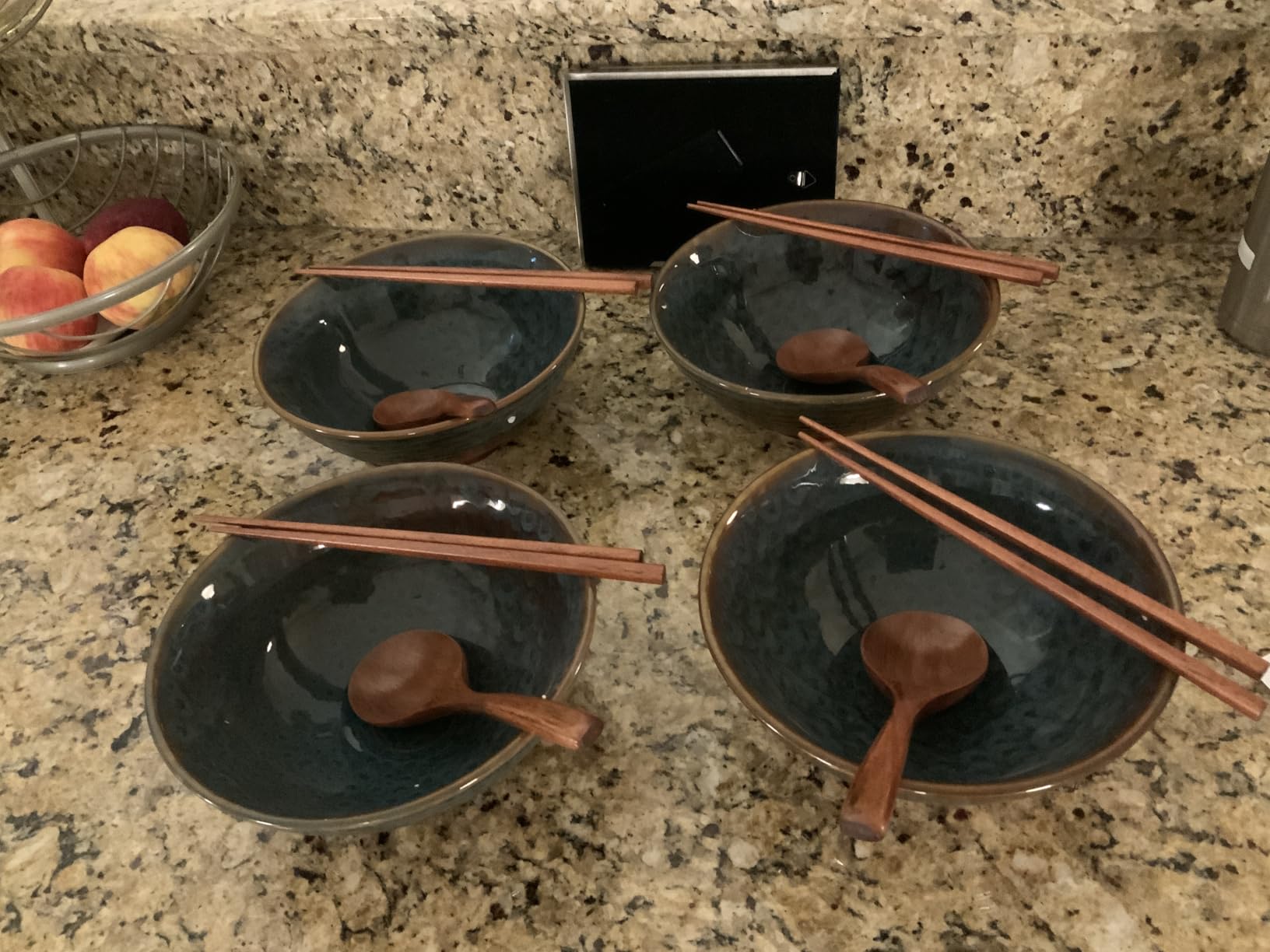 NUTRIUPS 8 Inch Ceramic Ramen Bowl Set of 2 Pho Bowls Japanese Noodle Udon Soup Bowls with Spoons and Chopsticks (Peacock Tail) customer photo 2