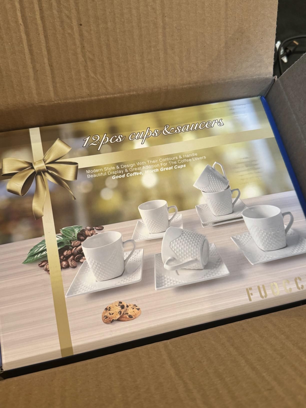 Espresso Cups With Saucer - 3 oz (90 ml) Turkish Coffee Cup, Small Modern Embossed Porcelain for Expresso, Cuban & Arabic Coffee, Elegant White (Set of 6) customer photo 2