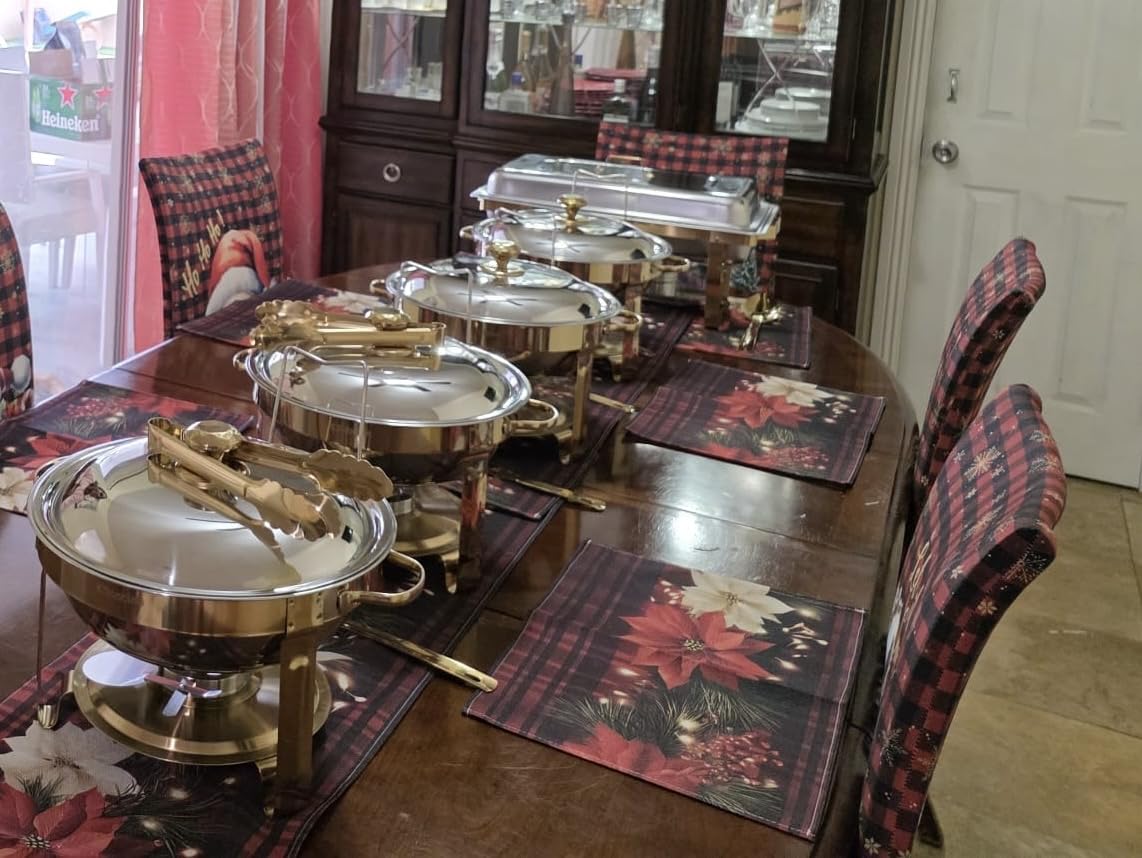 Chafing Dishes for Buffet, 4 Pack 5QT Round Stainless Steel Chafing Dish Set for Home Parties, Christmas Gatherings, Catering Events Complete Buffet Warmer Set (Golden 4) customer photo 1