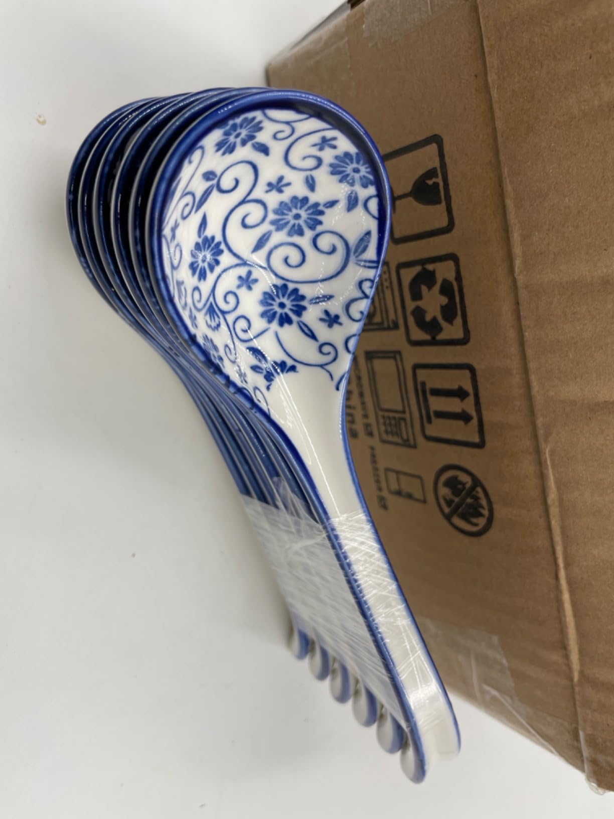 Ceramic Asian Soup Spoon - 6.3 Inch Japanese Ramen Spoons Chinese Soup Spoons for Pho Wonton Miso Dumplings Cereal Stews Noodles - Vintage Blue customer photo 1