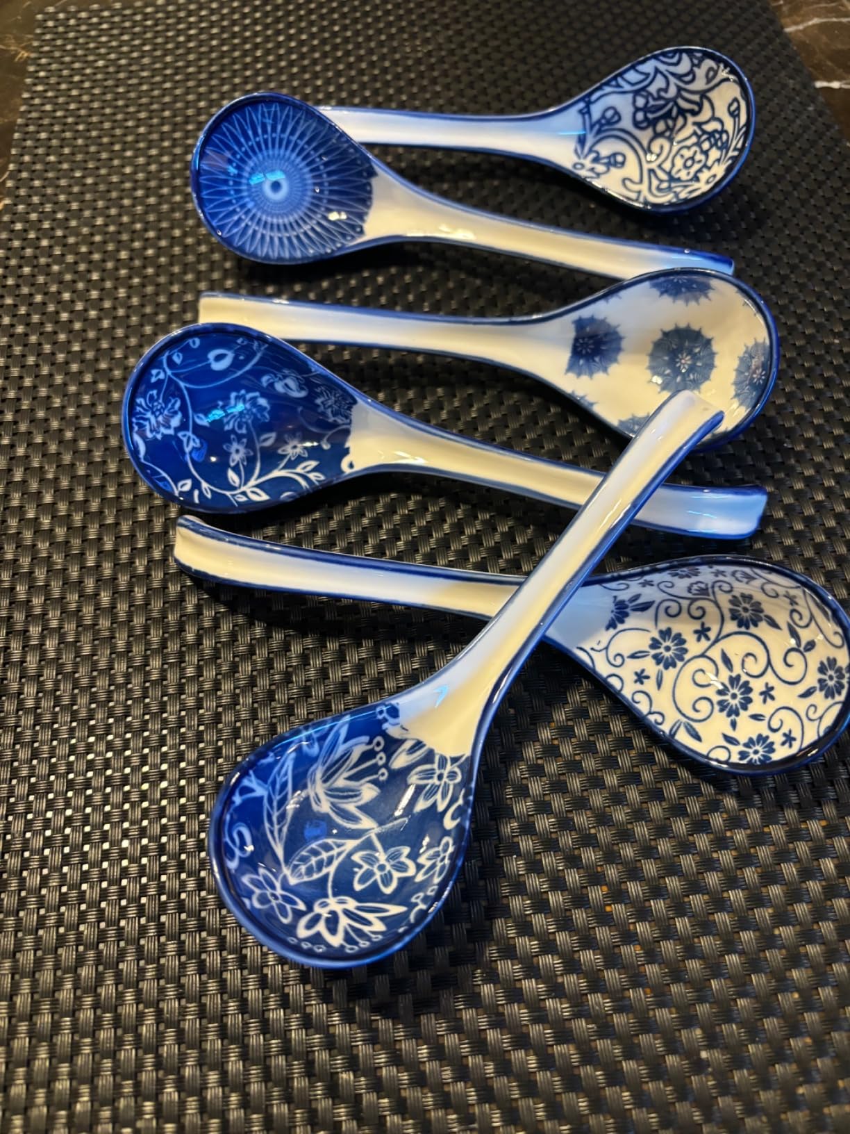 Ceramic Asian Soup Spoon - 6.3 Inch Japanese Ramen Spoons Chinese Soup Spoons for Pho Wonton Miso Dumplings Cereal Stews Noodles - Vintage Blue customer photo 2