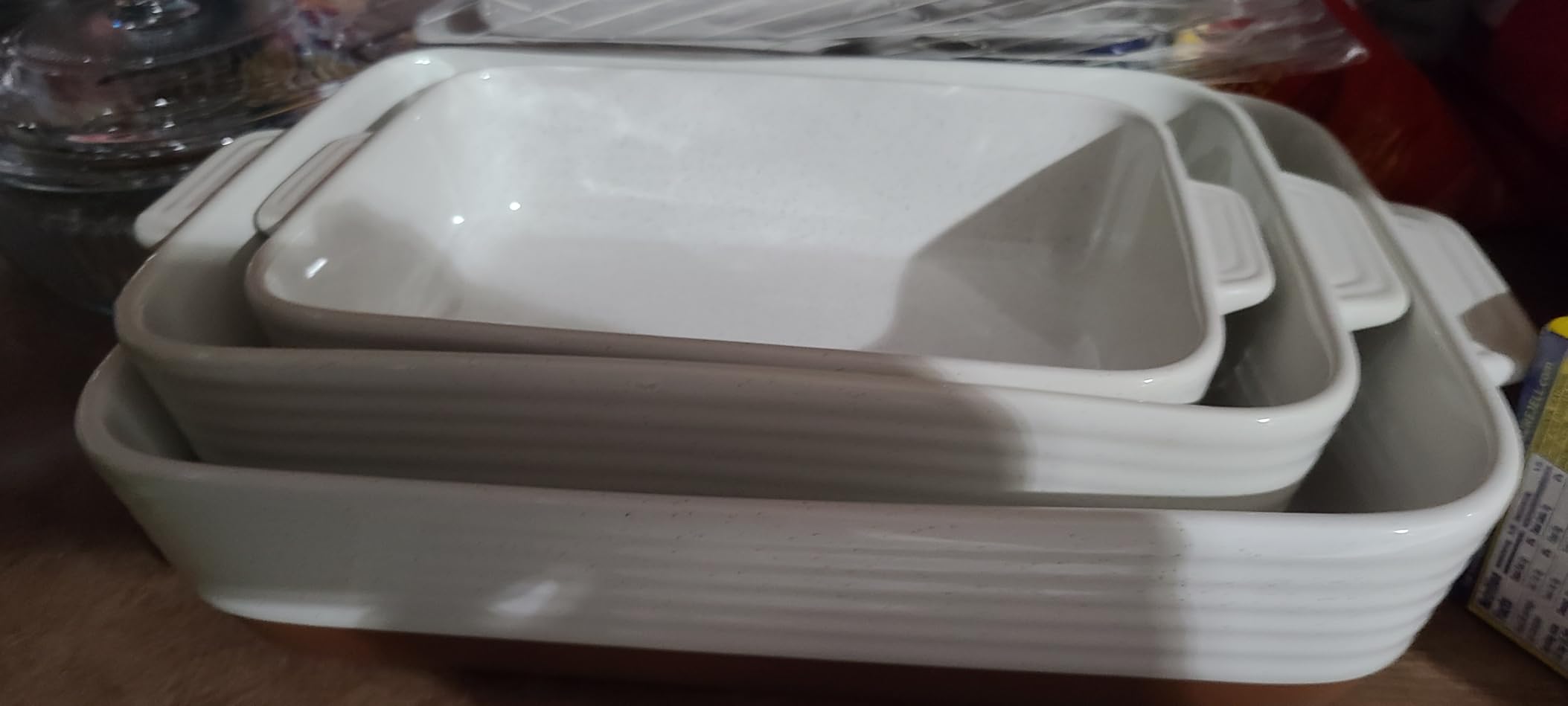 MALACASA Casserole Dishes for Oven, Ceramic Baking Dishes Set of 3, Baking Pan Casserole Dish Set, Rectangular Lasagna Pan Deep with Handles for Baking customer photo 2