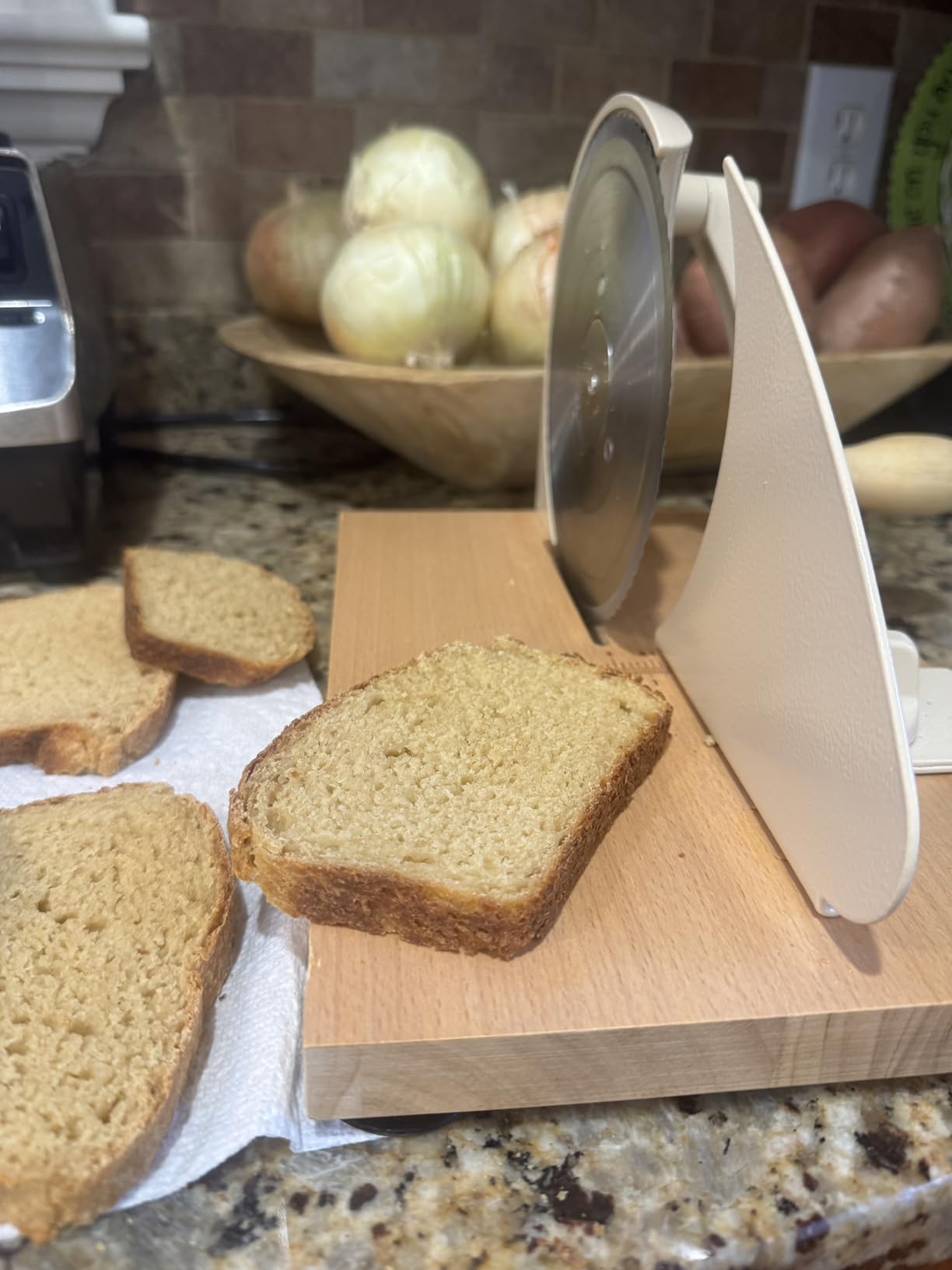 Manual Bread Slicer for Homemade Sourdough Bread, Adjustable Thickness&Evenly Slicing, Hand Crank Bread Slicer with Scale Line and Suction Cup, Serrated Blade Design, Patent customer photo 2