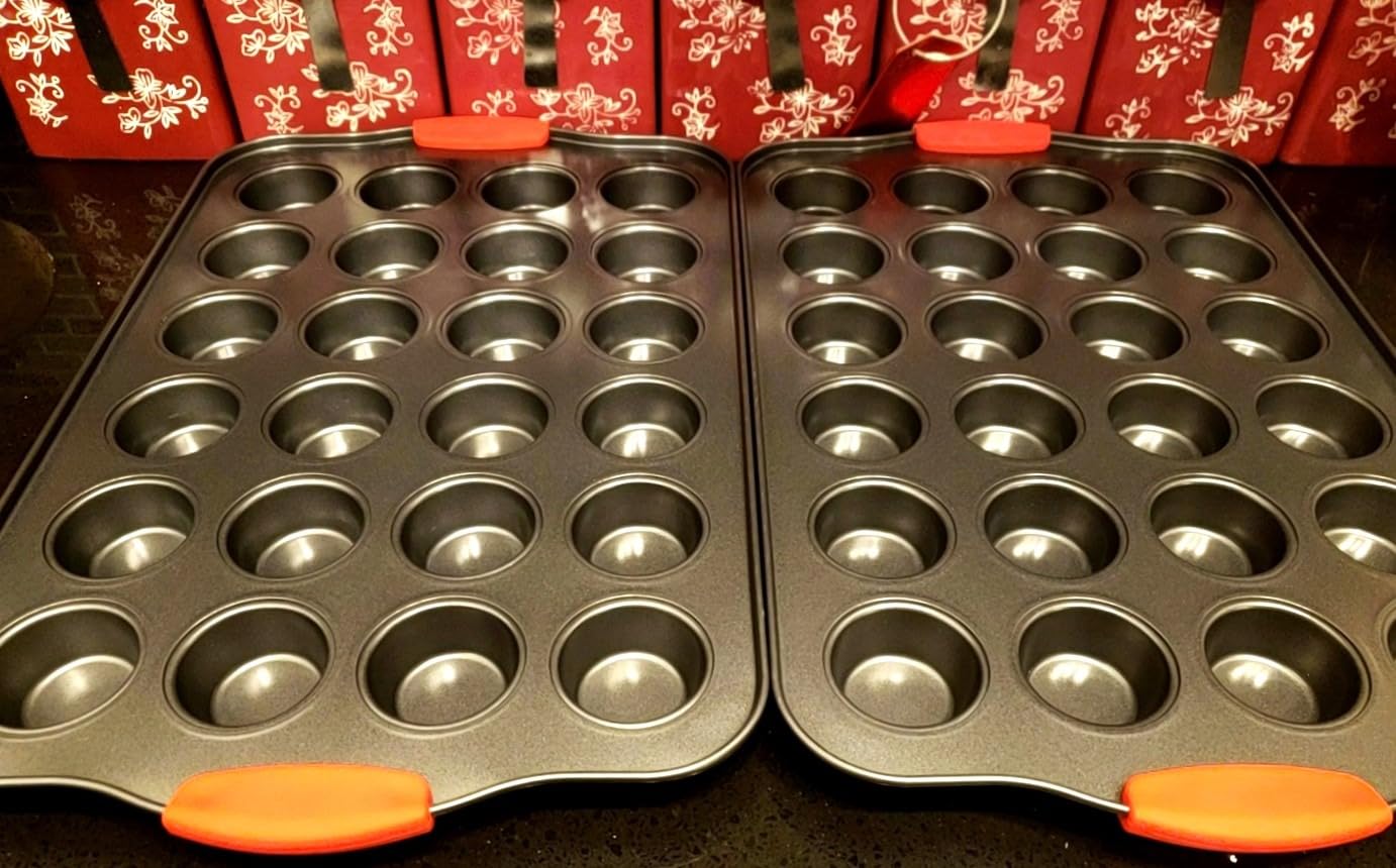 Tiawudi Mini Muffin Pan, 24 Cavity Cupcake Pan, Nonstick Baking Pan, Heavy Duty Small Muffin Tin with Silicone Grip Handles, Set of 2 customer photo 2