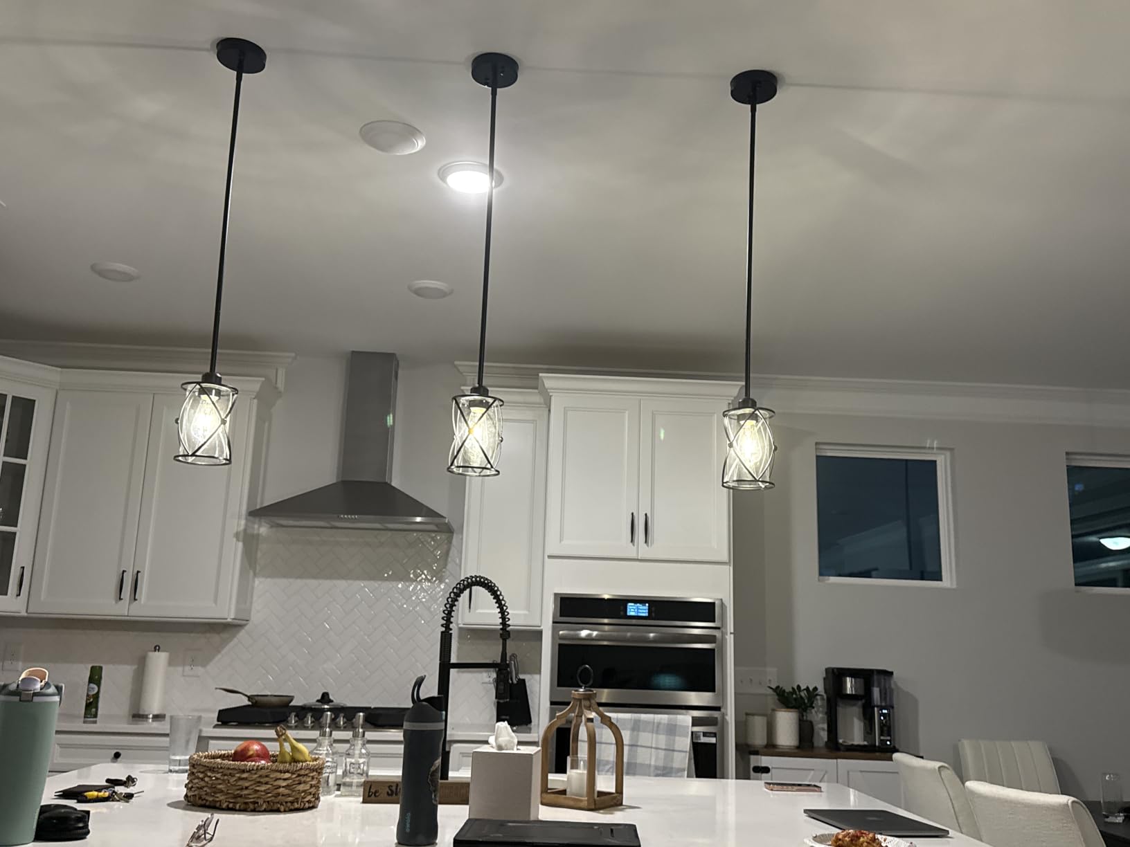 Glass Pendant Lights Kitchen Island 3 Pack, Black Kitchen Pendant Lighting Over Island with Rod, Modern Mini Hanging Light for Sink Dining Room, CH9176BK-3PK customer photo 1