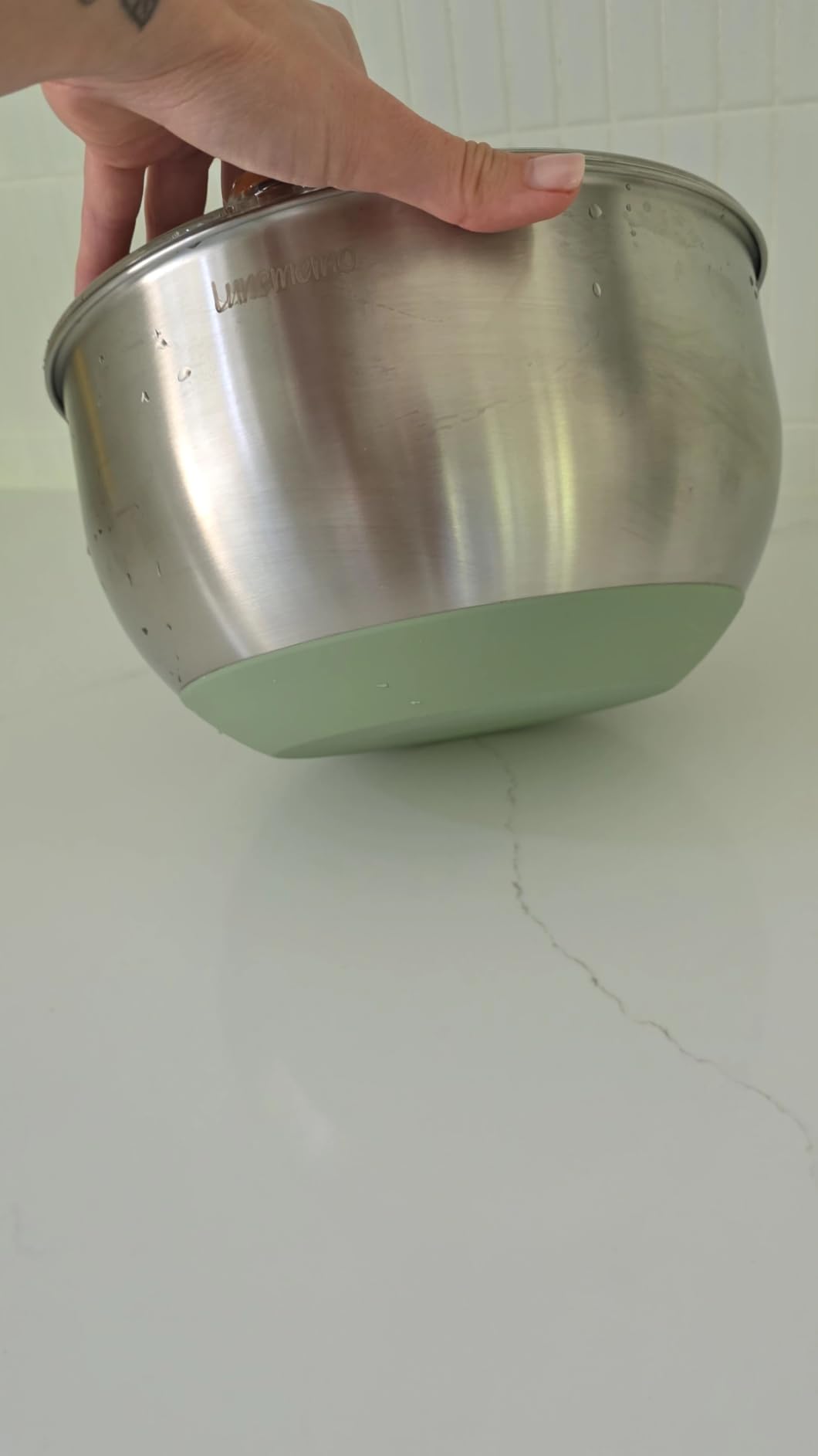 Stainless Steel Salad Spinner, Lettuce Spinner with Drain, Non-Slip Base, Stop Button, Vegetable Dryer, BPA Free, 5.3 Qt customer photo 2