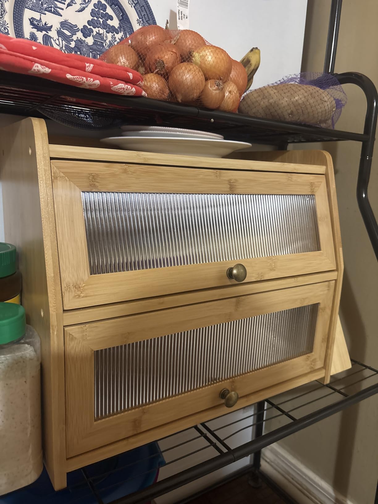 Large Bread Box for Kitchen Countertop, Black Bread Storage Container for Homemade Bread, Double Layer Farmhouse Breadbox Organizer for Kitchen Counter Cabinet, Pantry, Cupboard (Black) customer photo 1