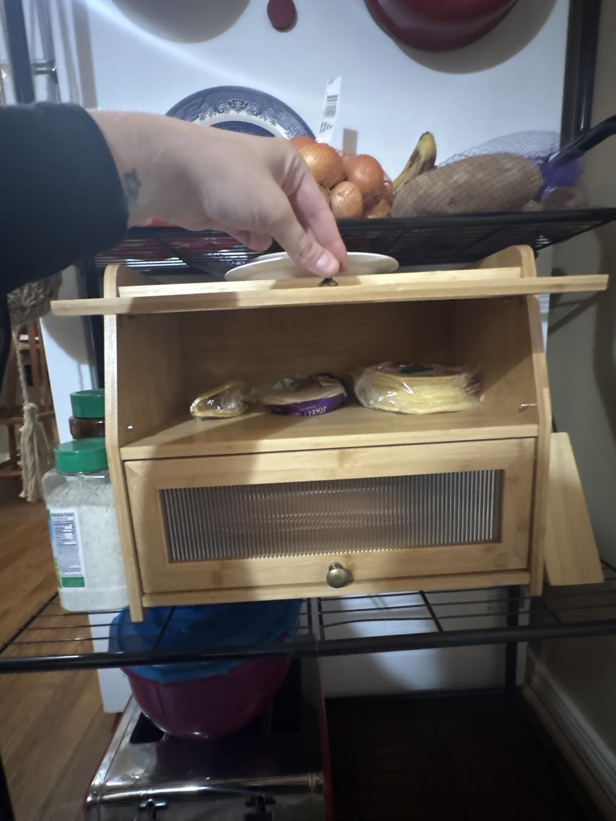 Large Bread Box for Kitchen Countertop, Black Bread Storage Container for Homemade Bread, Double Layer Farmhouse Breadbox Organizer for Kitchen Counter Cabinet, Pantry, Cupboard (Black) customer photo 2
