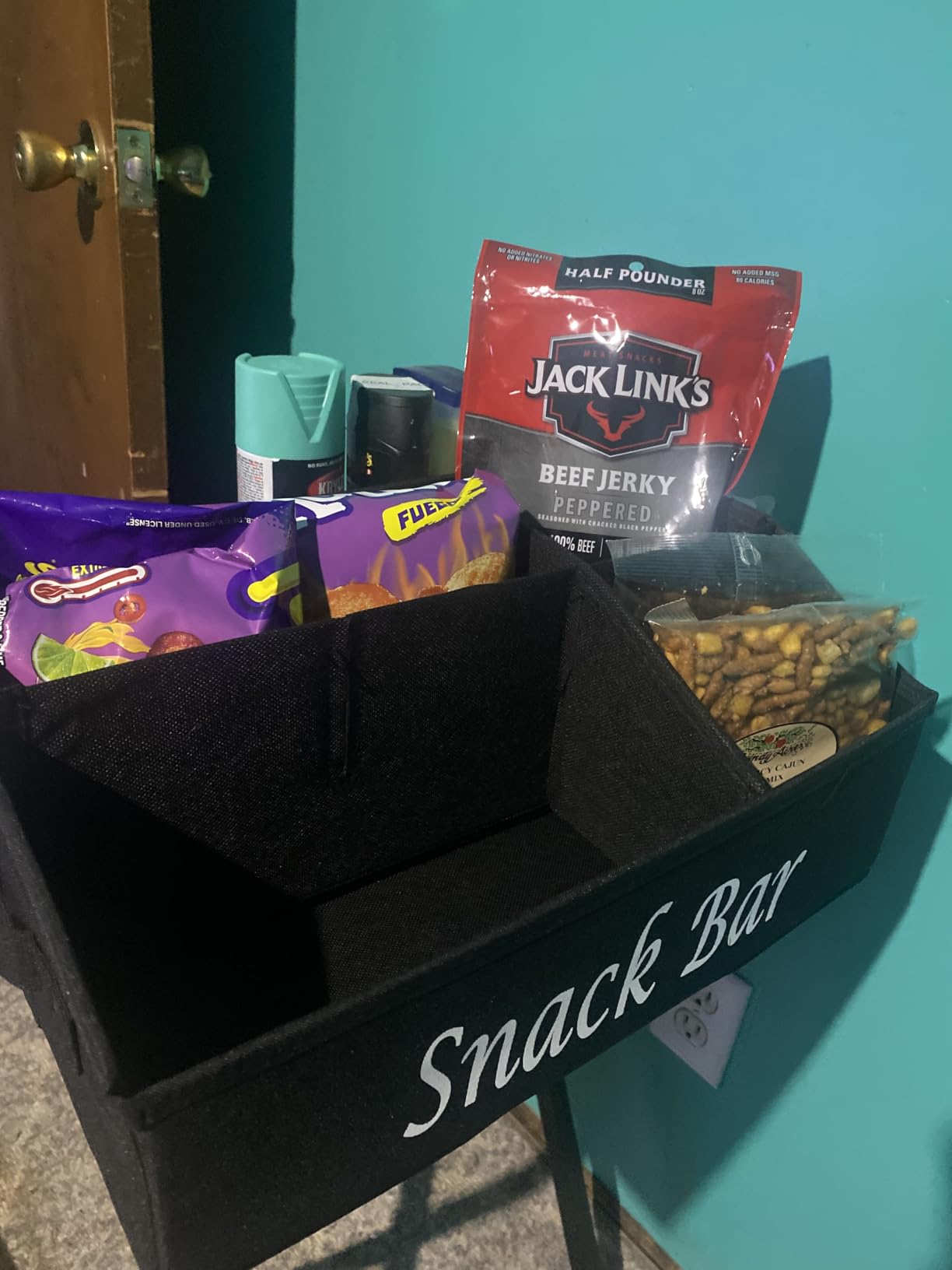 Snack Organizer for Countertop, Fabric Snack Bar Station with Handles, 6 Compartment Container, Black customer photo 1