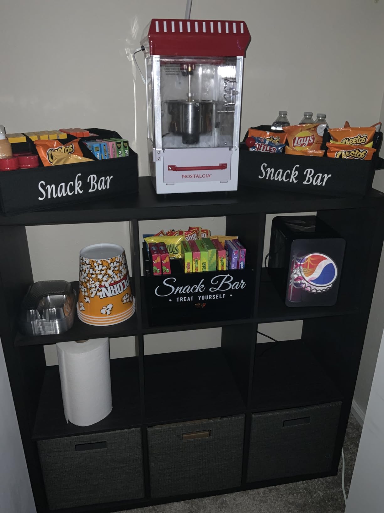 Snack Organizer for Countertop, Fabric Snack Bar Station with Handles, 6 Compartment Container, Black customer photo 2