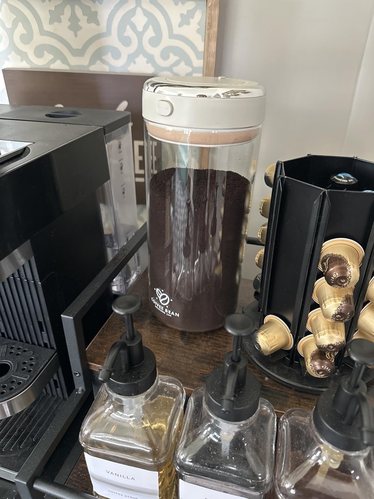 Coffee Bean Storage Container with One-way Valve Airtight Lid Date Tracker for Coffee and More Food Fresh and Storage, Clear Borosilicate Glass Coffee Canister(1.2 Qt - 13.1 OZ) customer photo 2