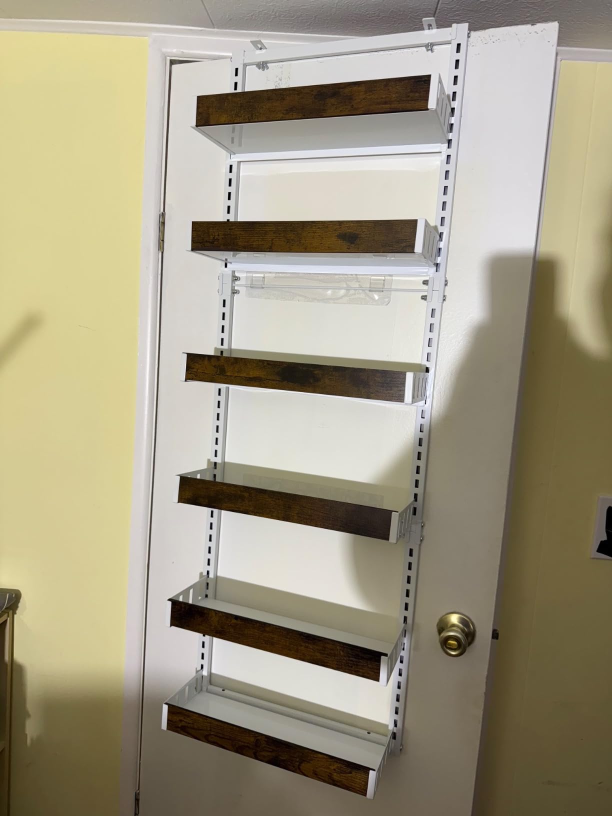 Over-The-Door Organizer - 6-Tier Wooden Pantry Storage Shelf with 12 Hooks, Wall-Mount or Hanging Spice Rack for Kitchen, Bathroom, or Closet customer photo 1