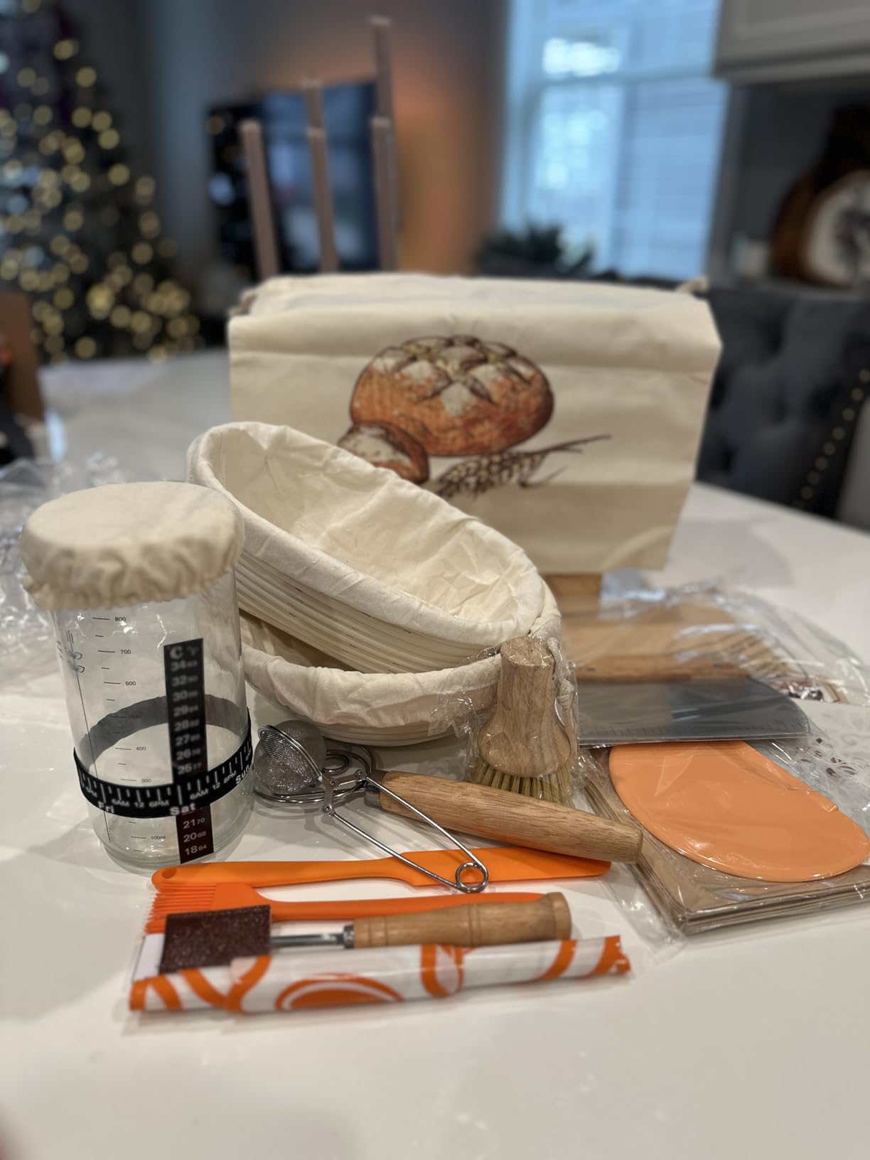 Sourdough Bread Baking Supplies, Sourdough Starter Kit, Bread Proofing Basket, Bread Making Tools Kit, Sour Dough Kit Tools, Sourdough Proofing Basket, Sourdough Kit Gifts for Bakers Women Wife Mom customer photo 2