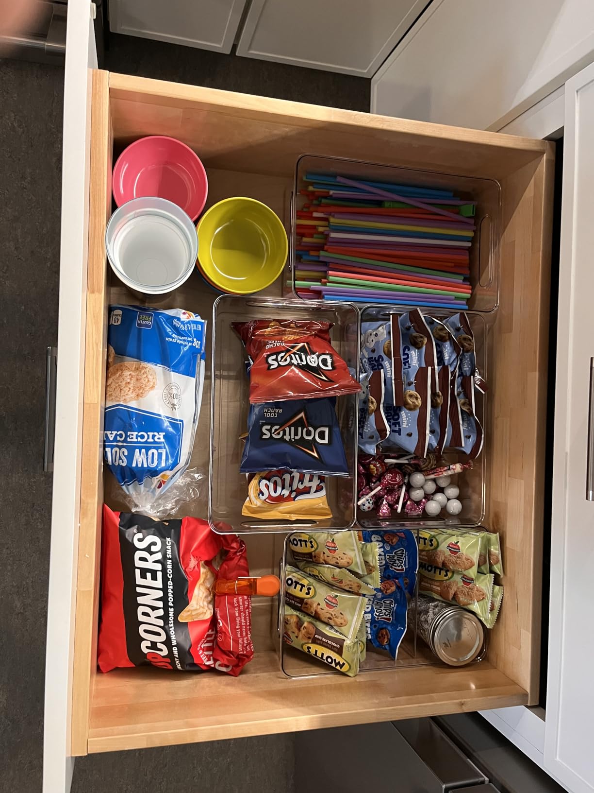 6 Pack Pantry Organizers and Storage,Clear Plastic Containers with 2 Dividers for Kitchen,Fridge Organization and Storage,Acrylic Bins for Pounches,Spice Packet,Snack organzier customer photo 2
