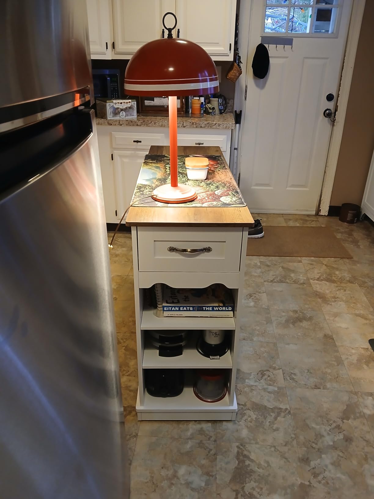 HOSTACK Kitchen Island Cart with Storage, 47'' Kitchen Storage Island on Wheels with 2 Drawers, Rolling Island Table with Adjustable Shelves, White customer photo 2