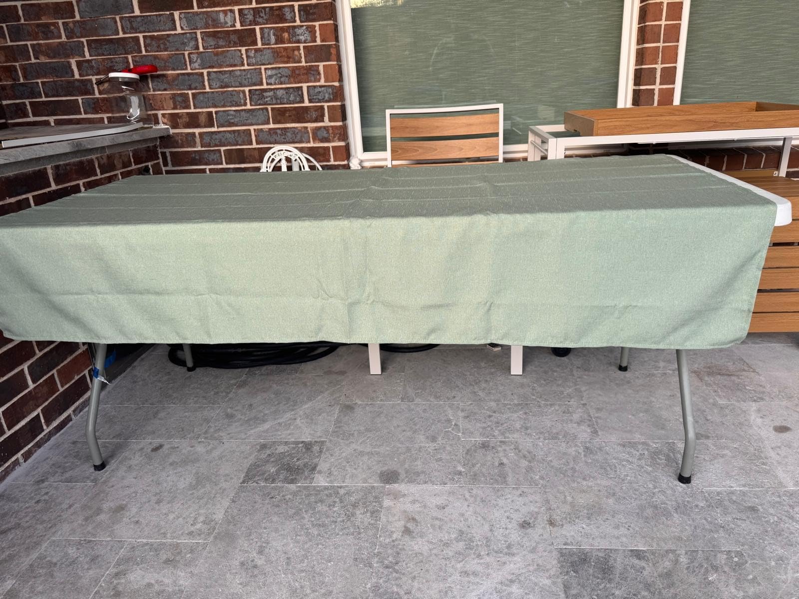 IVAPUPU Textured Linen Table Cloth for Rectangle Tables - Sage Green Tablecloths Rectangular Waterproof Wrinkle Free Wipeable Dining Table Cover for Spring Easter Decor Wedding Birthday, 52 x 70 Inch customer photo 1
