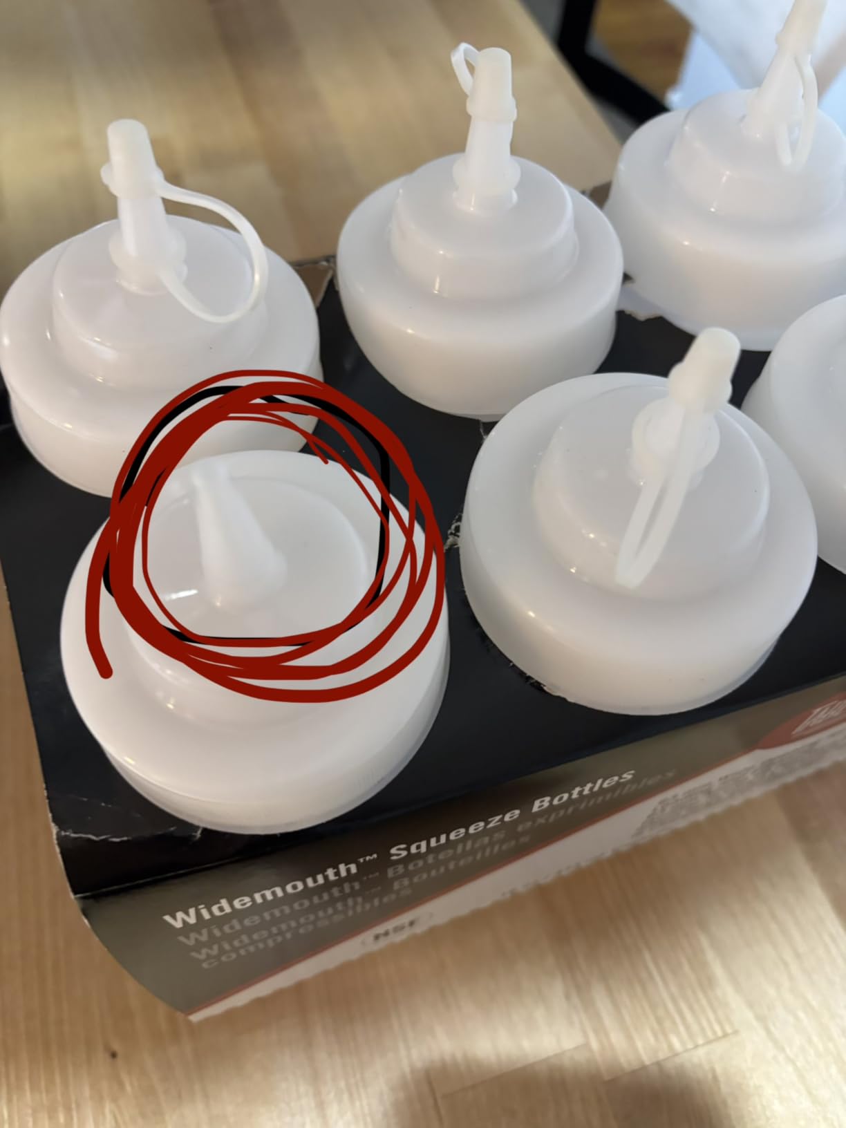 TableCraft 12632 Widemouth Condiment Squeeze Bottles, 63 mm Wide Opening, Cone-Tip Top, Tethered Cap, Clear Sauce Dispensers for Food Prep, 16 oz (473 mL), NSF, Made in USA, Pack of 6 customer photo 2