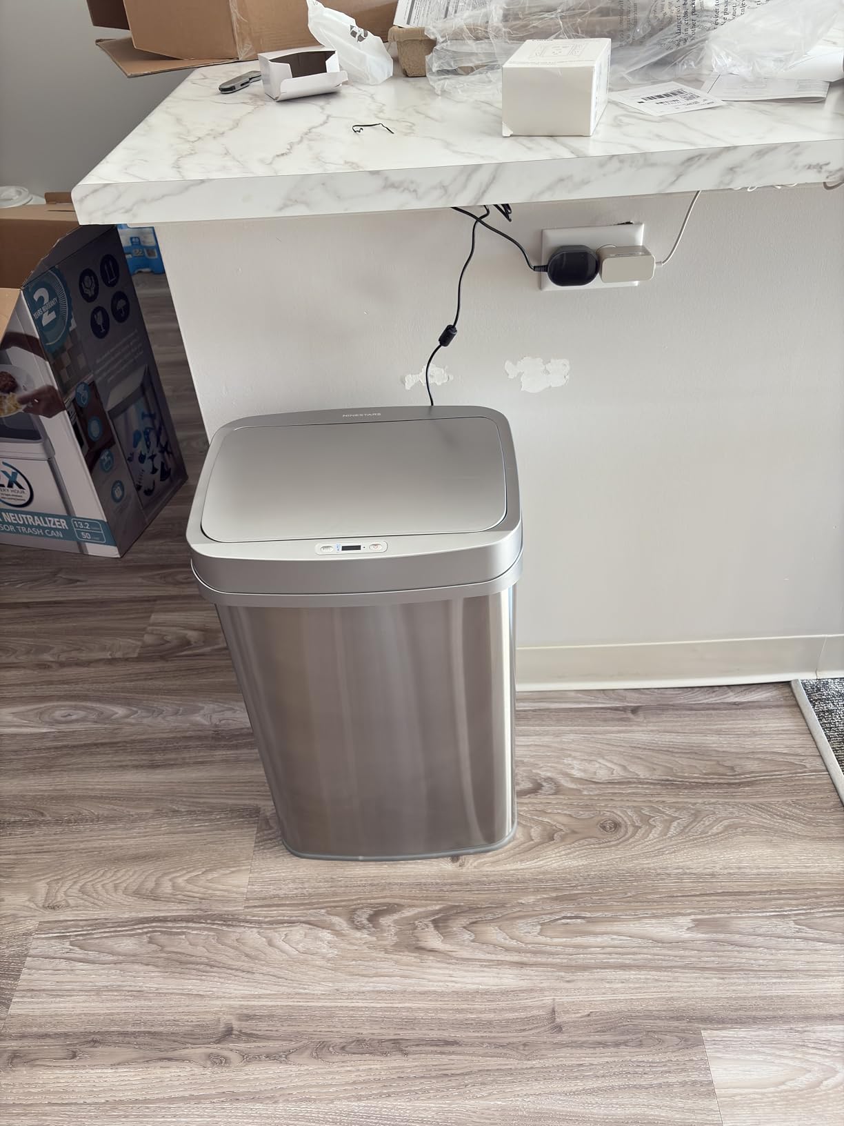 Ninestars 13 Gallon Odor Neutralizing Smart Trash Can, UV + Ozone Dual Purification, Odor Control Motion Sensor Garbage Bin, Universal Power Adapter, Nova Series customer photo 2