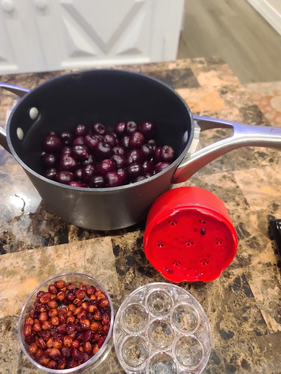 SCHVUBENR 7-IN-1 Large Cherry Pitter Tool - Portable Cherry Corer Pitter with Ergonomic Push Design - Easy to Use for Making Cherry Jam - Pit 7 Cherries at Once, Saving Time & Effort - Red customer photo 1