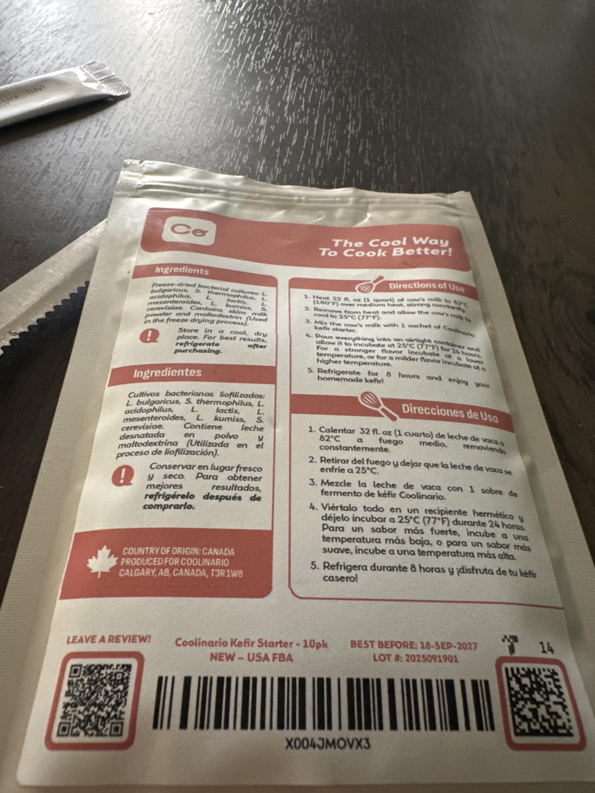 Coolinario Kefir Starter Culture (10-Pack, 1.5g Sachets) Live Probiotic Cultures for Homemade Kefir | Smooth, Creamy & Tangy | Non-GMO, No Preservatives, Gluten Free customer photo 1