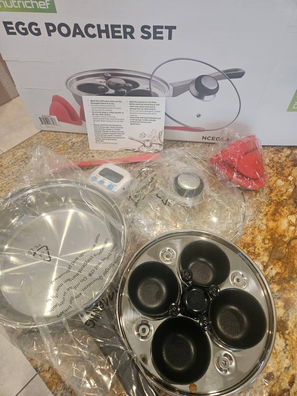 NutriChef Egg Poacher Pan Set - 7.87 Stainless Steel Poached Egg Cooker with 4 Non-Stick Poaching Cups, Glass Lid, Timer, Oven Mitt, and Spatula for Perfect Poached Eggs, Induction Compatible customer photo 2