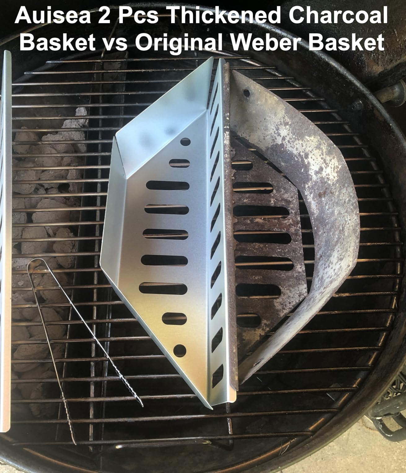 auisea Thickened Steel Charcoal Basket Compatible with 22-inch Weber Charcoal Grills, Even Heat Distribution, Less Charcoal & Long-Lasting Use customer photo 2