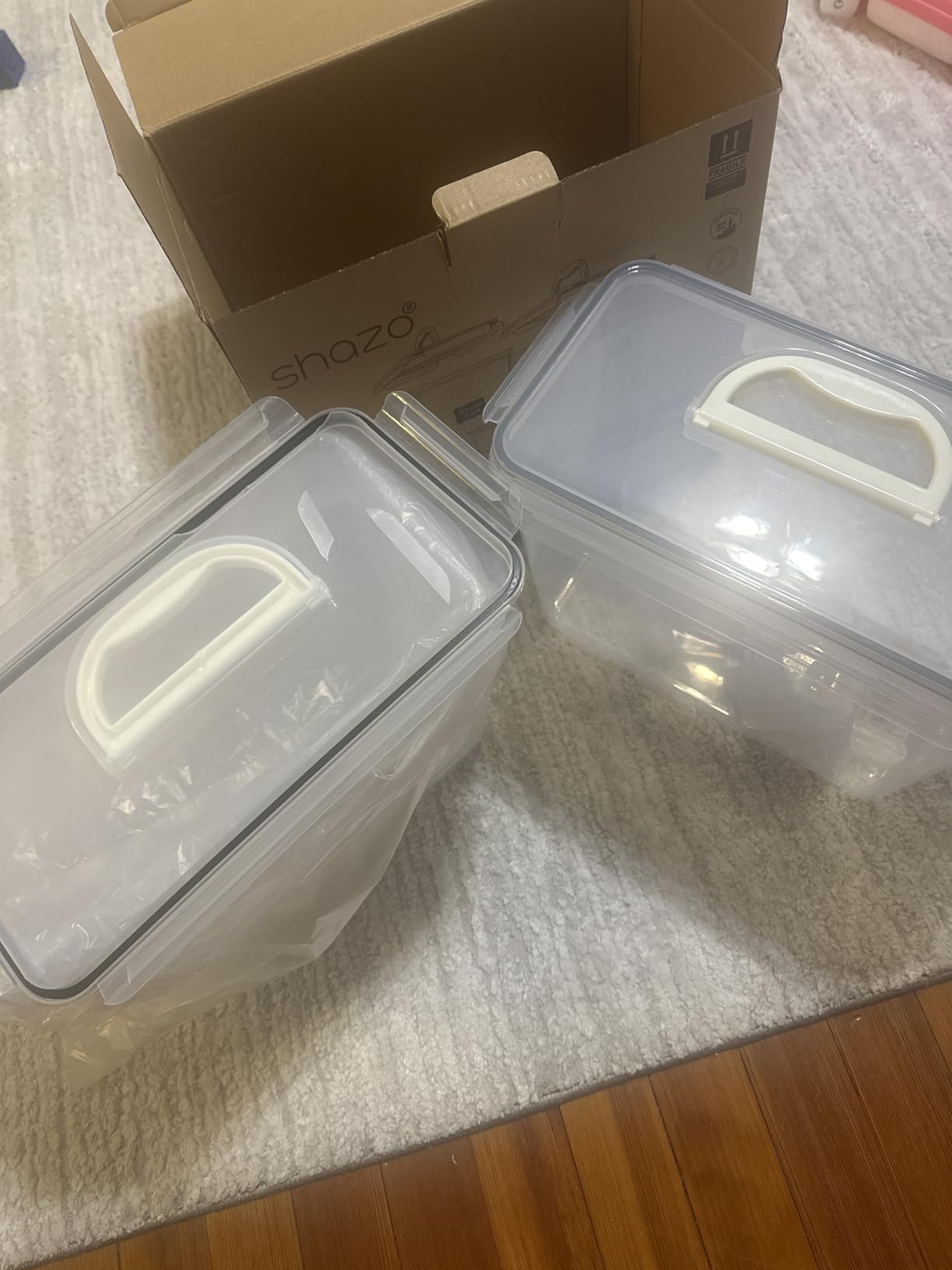 Shazo 2 PC (11L | 372 oz) Flour Sugar Storage Containers with Easy Carry Handle - Plastic Extra Large Food Storage Containers with Lids for Rice Cereal, BPA Free & Airtight Kitchen Pantry Organization customer photo 2