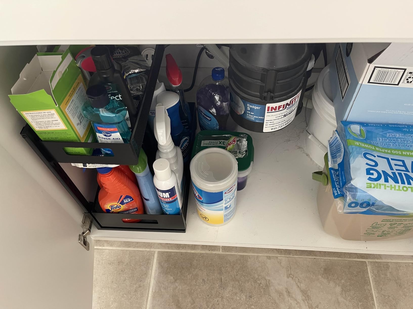 Metal Under Sink Organizer, Pull Out Cabinet Organizer Rack with Silk-Smooth Bottom Drawer, 5-Level Adjustable, Multi-Purpose Storage Shelf for Bathroom, Kitchen, Vanity, Pantry (2-Pack) customer photo 1