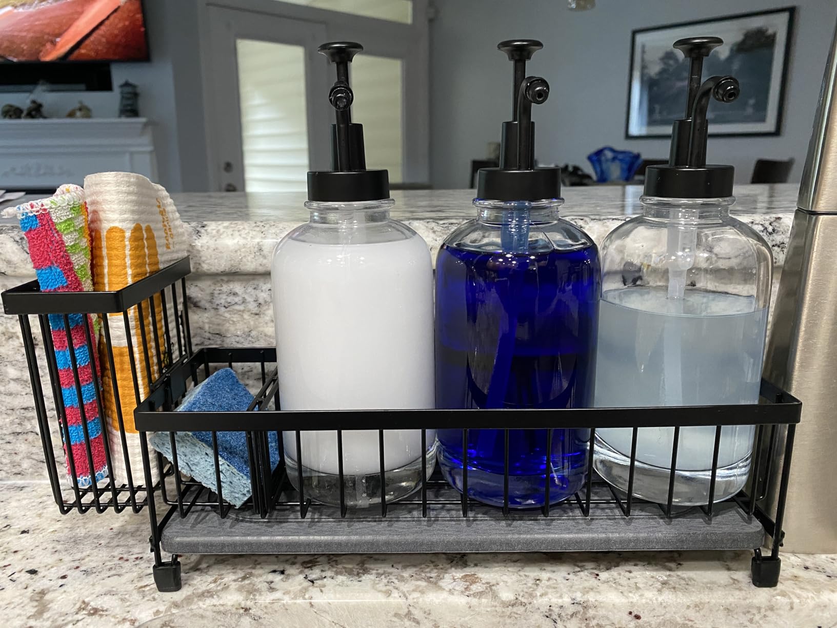 Cisily Extra Large Sink Caddy Organizer with Drying Stone, Black Sponge Holder for Kitchen, Dish Brush Holder for Countertop customer photo 1