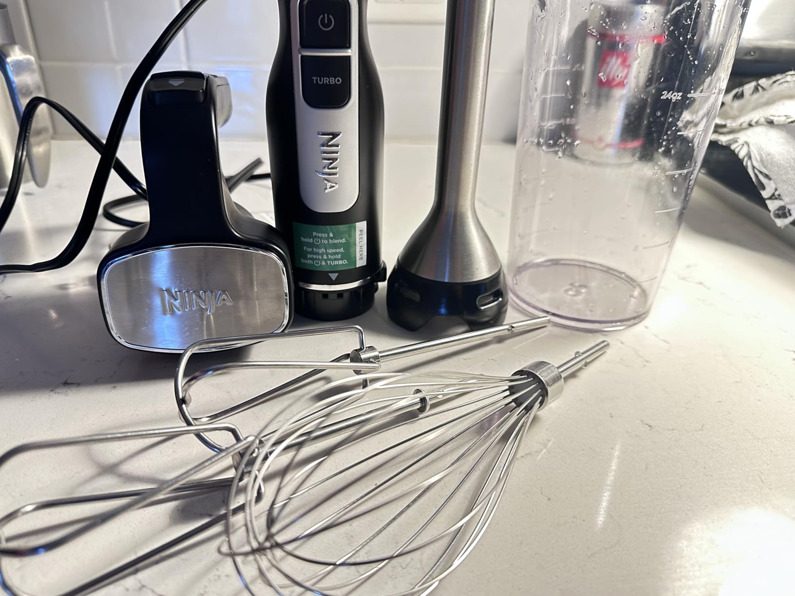 Ninja Immersion Blender and Whisk, Hand Stick Blender, 4 Speeds, with SplatterShield and PanProtect, 4-Cup Blending Vessel, Dishwasher Safe, 5-ft Cord, Ergonomic, Deep Navy, CI201ND customer photo 1