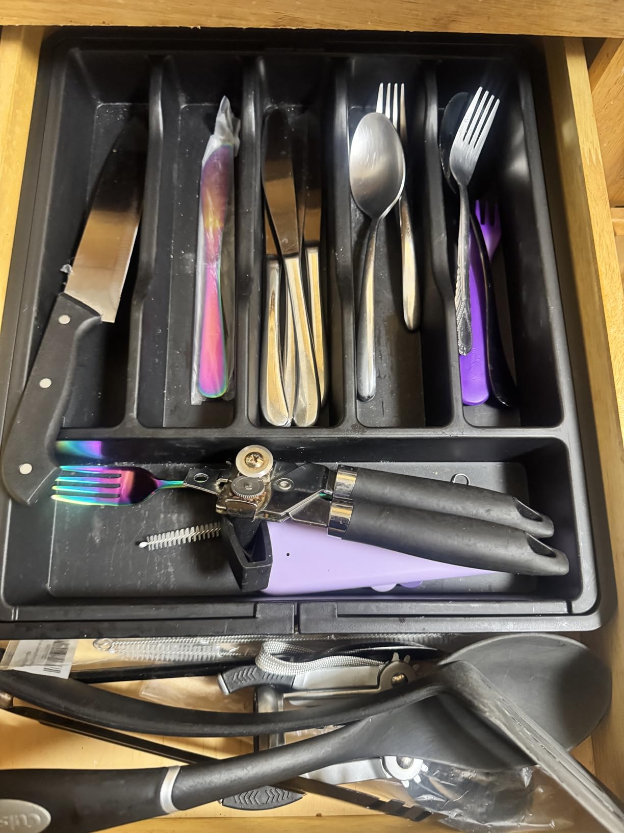 Lifewit Expandable Silverware Organizer, Plastic Utensil Tray for Kitchen Drawer, BPA Free Flatware Cutlery Holder, Space-Saving Storage for Spoons Forks Knives, 8.5-14 x 12 x 1.5 inch, Black customer photo 2