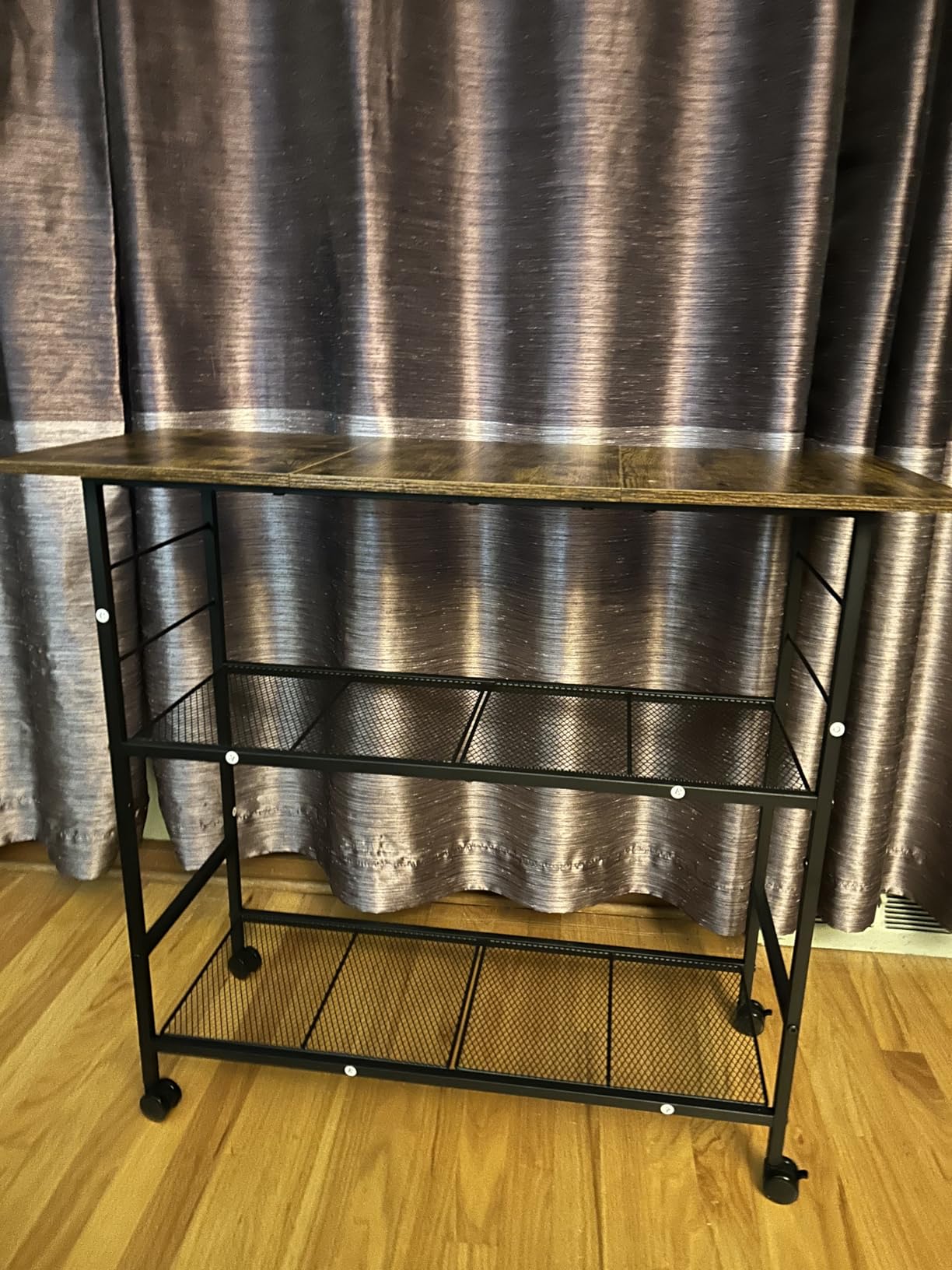 Kitchen Island with 3 Shelves, Rolling Kitchen Cart with 6 Hooks and Protective Shelf, Microwave Stand on Lockable Wheels, Bakers Rack Coffee Bar for Dining, Living Room, Outdoor, Metal Frame customer photo 1