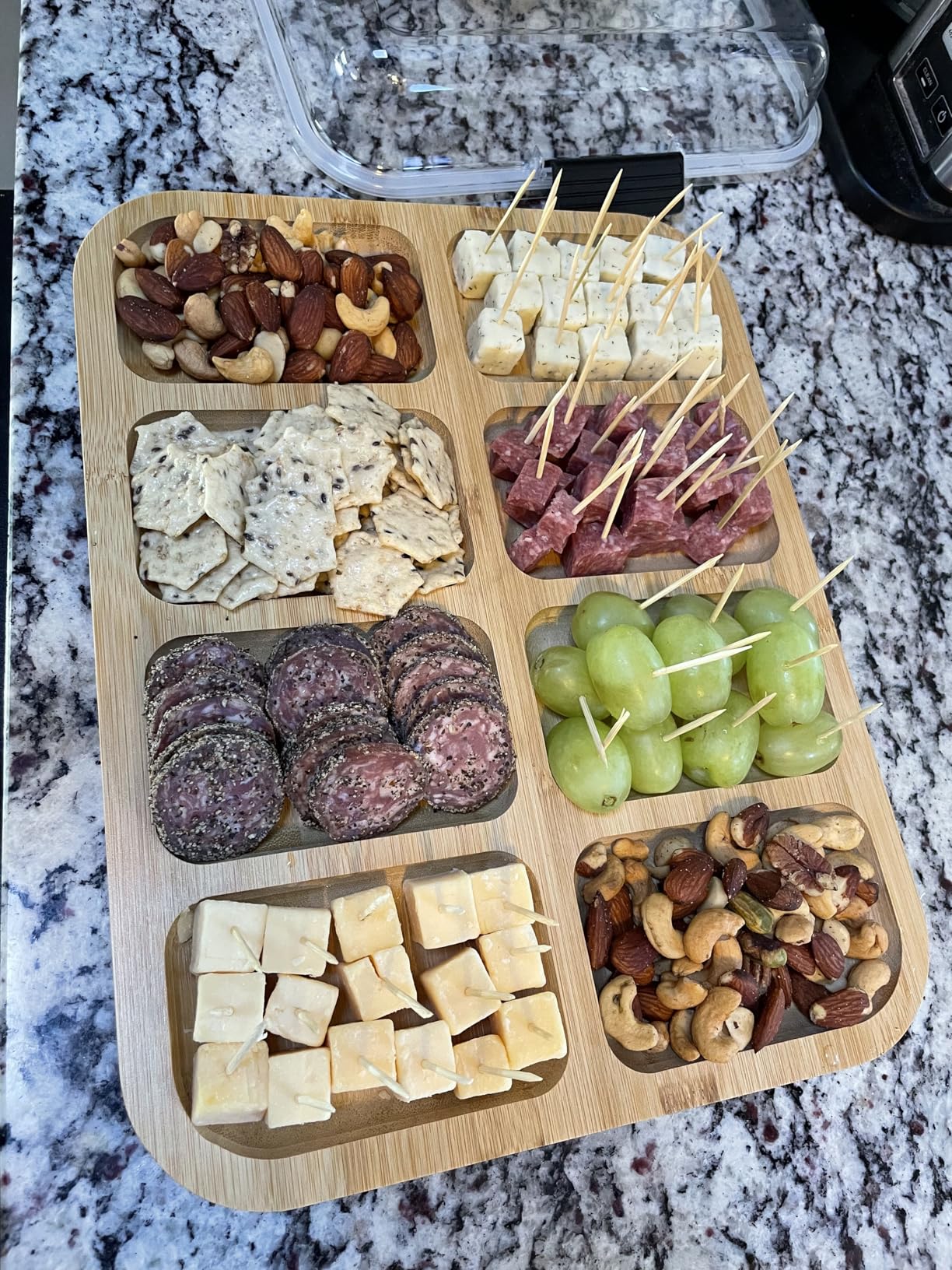 SpaceAid Charcuterie Board with Clear Lid, Portable Travel Cheese Cutting Boards for Picnic Accessories, Bamboo Serving Tray with Lids, House Warming Gifts, Black Handles, 8 Compartments customer photo 1