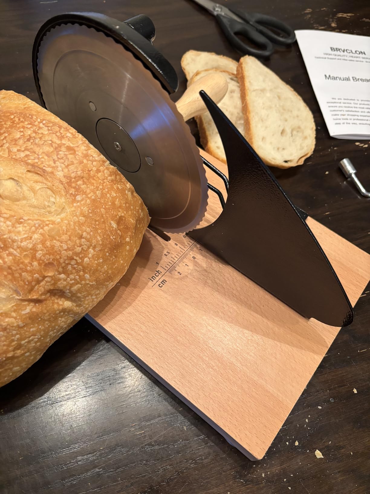 Manual Bread Slicer for Homemade Sourdough Bread, Metal Guide & Adjustable Thickness, Hand Crank Bread Slicer - Upgraded Model, Gift Packaging & Stainless Steel Blade &Solid Wood Base customer photo 1