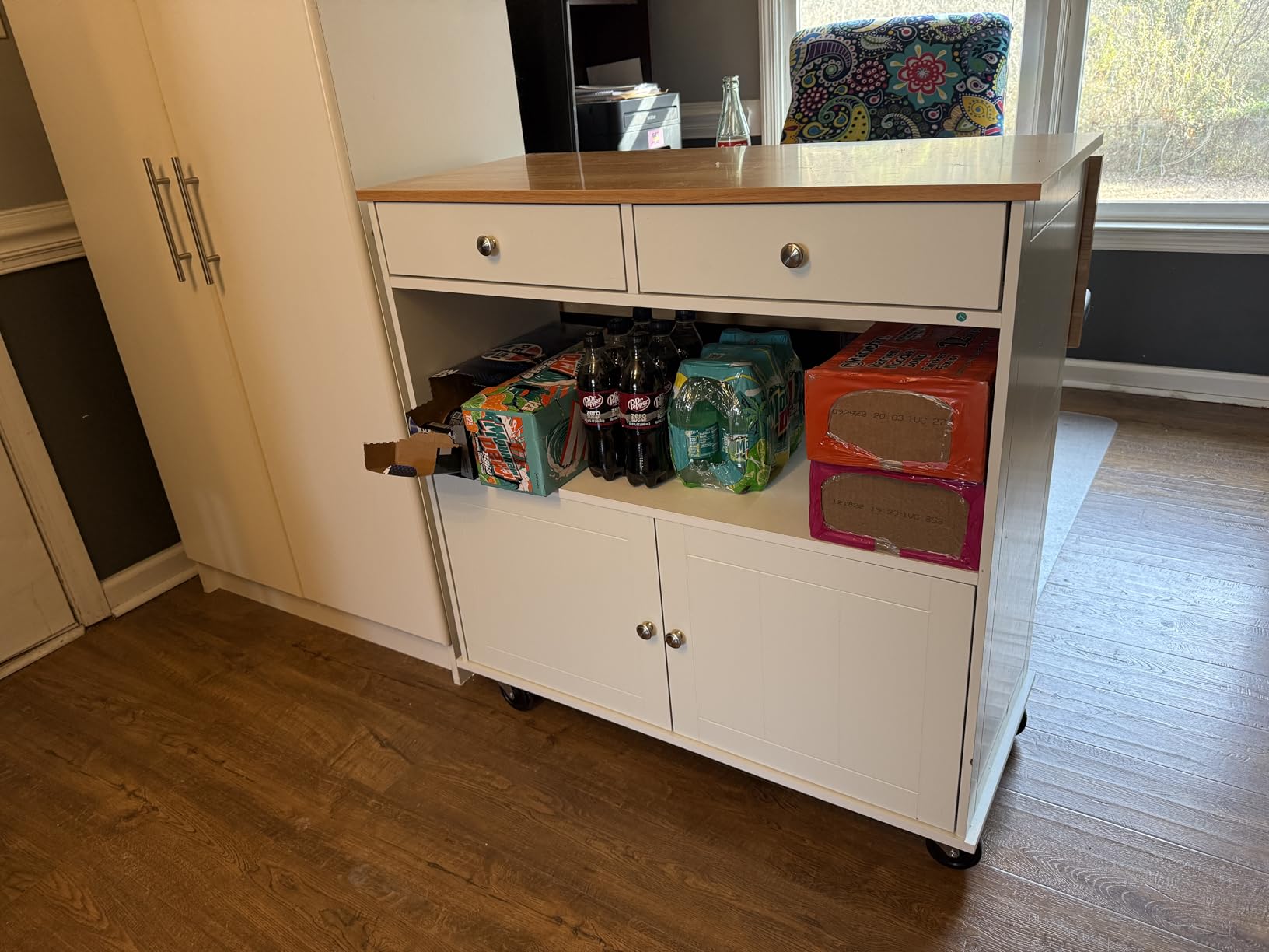 Rolling Kitchen Island with Storage Cabinet, 35.4'' Width Kitchen Cart, 2 Drawers Island Table, Portable Mobile Kitchen Island with Towel Rack, Wood Top and Lockable Wheels, Blue customer photo 2