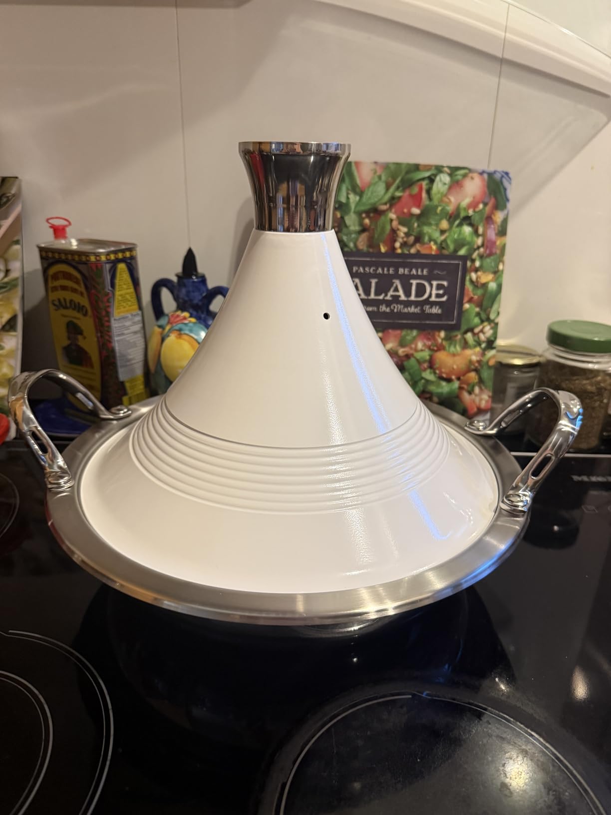 Cooks Standard Moroccan Tagine Pot 3.6 Qt, 11 Inch Multi-Ply Clad Stainless Steel Pan with Dual Handles, Clay Pot Alternative for Slow Cooking, with Conical Die-Cast Aluminum & Glass Lid, White customer photo 1