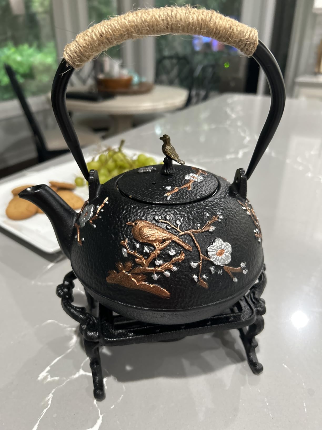 Cast Iron Teapot SECHUDO Teapot for Stovetop Safe Coated with Enameled Interior,Japanese Beautiful Tea Kettle with Stainless Steel Infuser for Loose Tea (60.9oz Plum Blossoms and Bird Pattern) customer photo 1