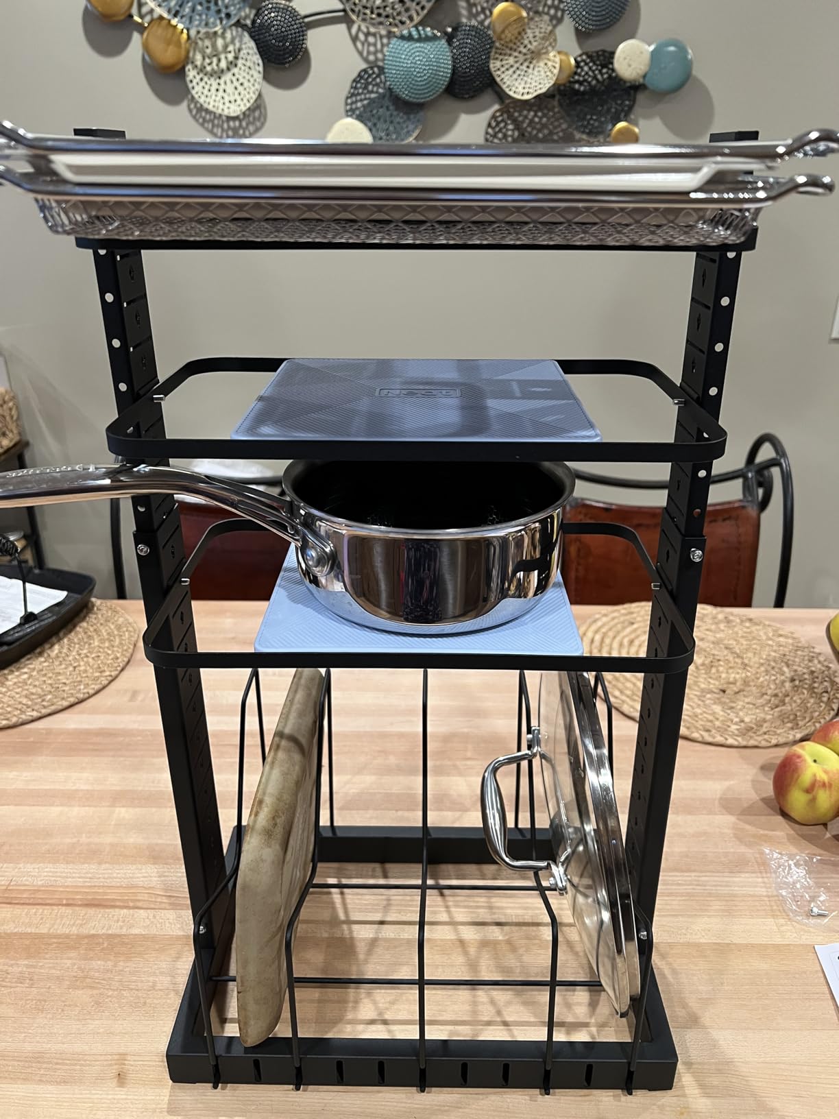 LAMU Pots and Pans Organizer for under Cabinet, Heavy-Duty Pot Pan Organizers inside Cabinet for Cast Iron Pan, 25.2