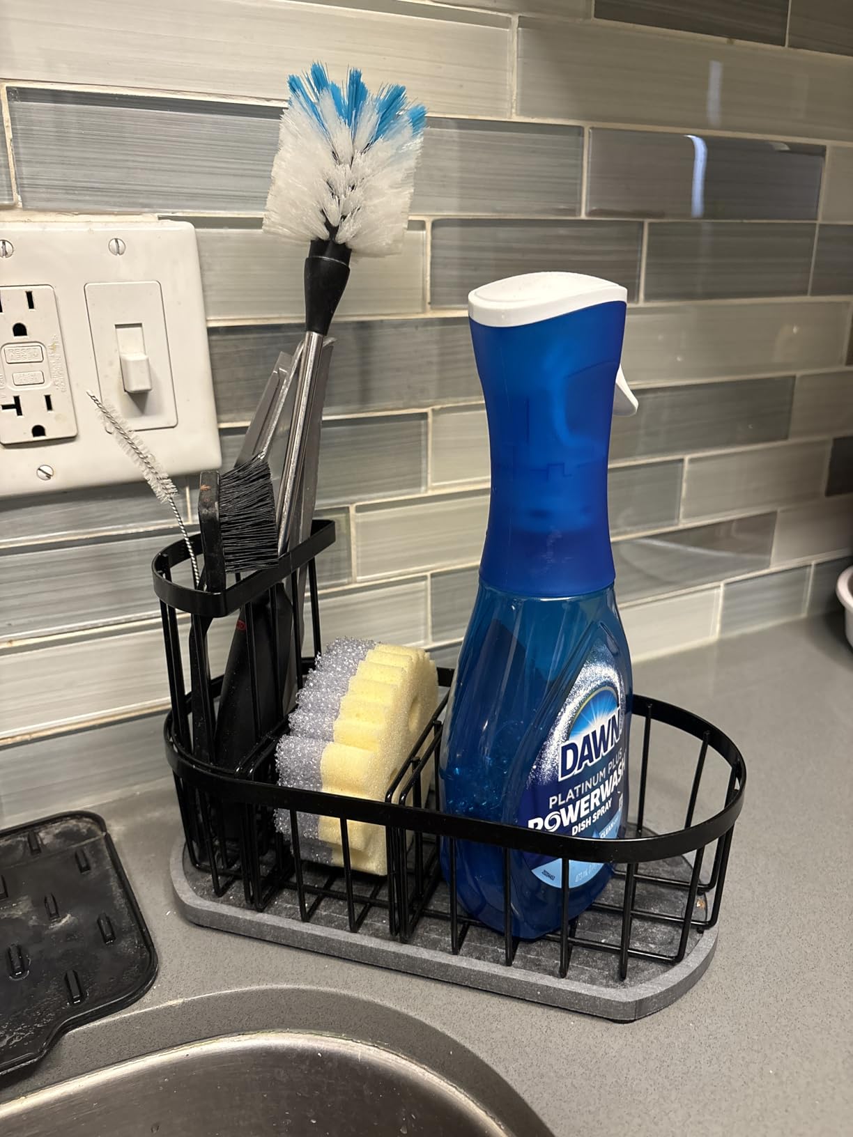Kitchen Sink Caddy Organizer, Stay-Dry Anywhere and No Drainage Needed Sponge Holder for Kitchen Sink Countertop with High Brush Holder, Rustproof 304 Stainless Steel customer photo 2