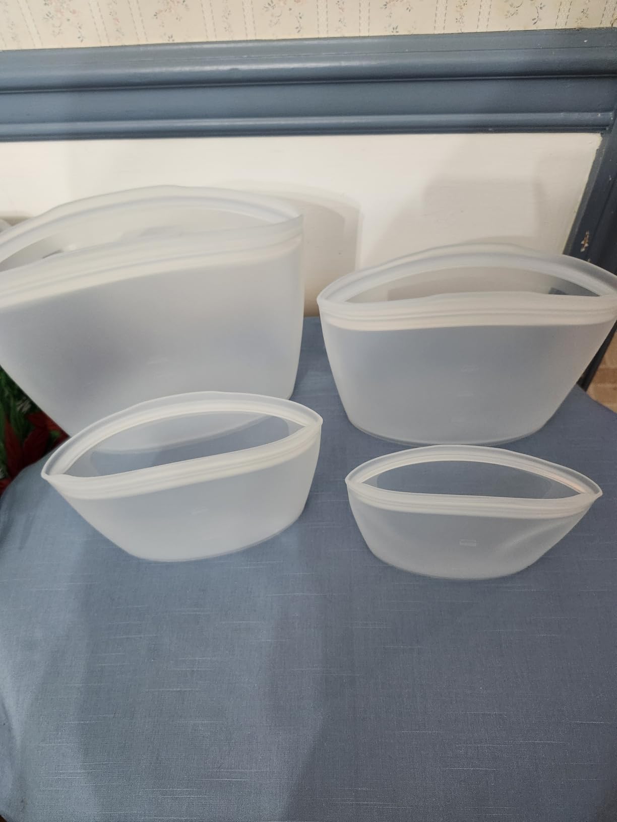Blue Ginkgo Reusable Silicone Storage Bags - 3-Pack | Korean-Made Stand Up Food, Freezer Bags - Peach customer photo 2