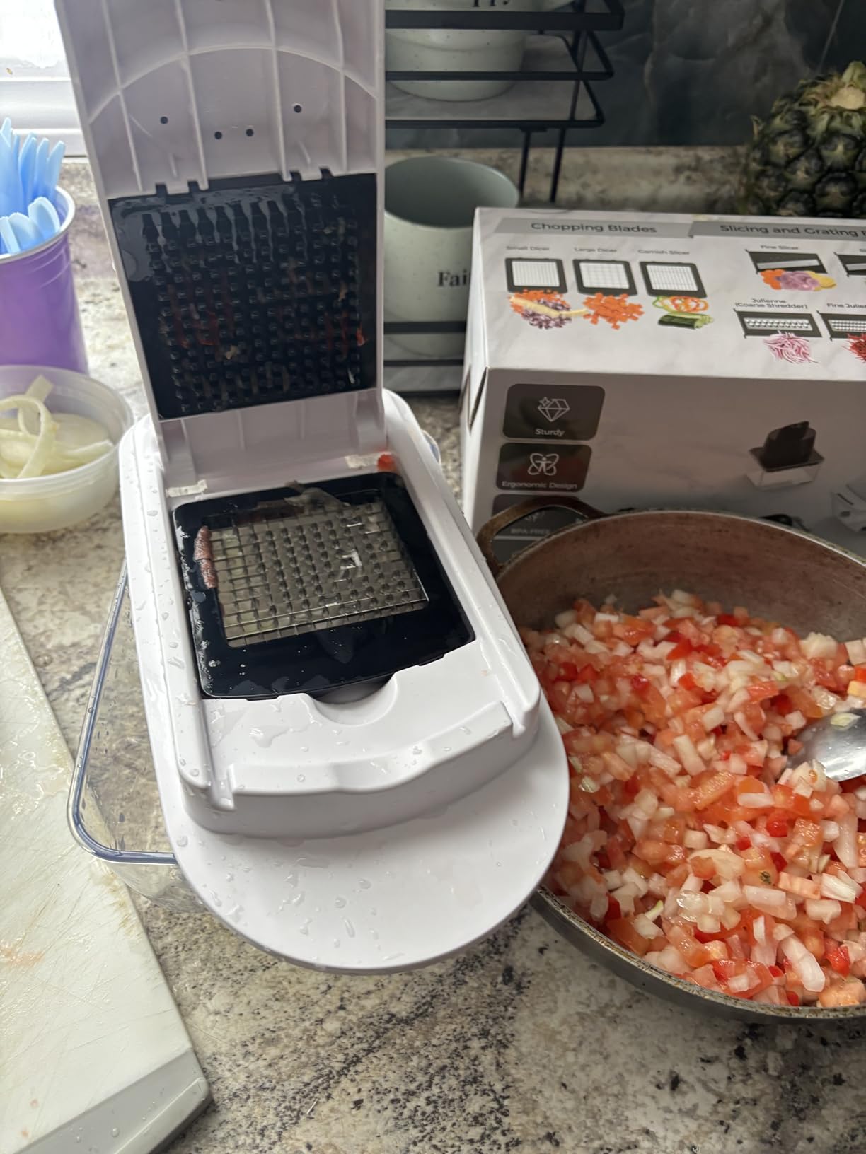 8 Blade All-in-1 Vegetable Chopper Mandoline Slicer with Container, Food Chopper, Onion Chopper, Veggie Cutter for Salad, Kitchen Gadgets Accessories Essentials, White customer photo 1