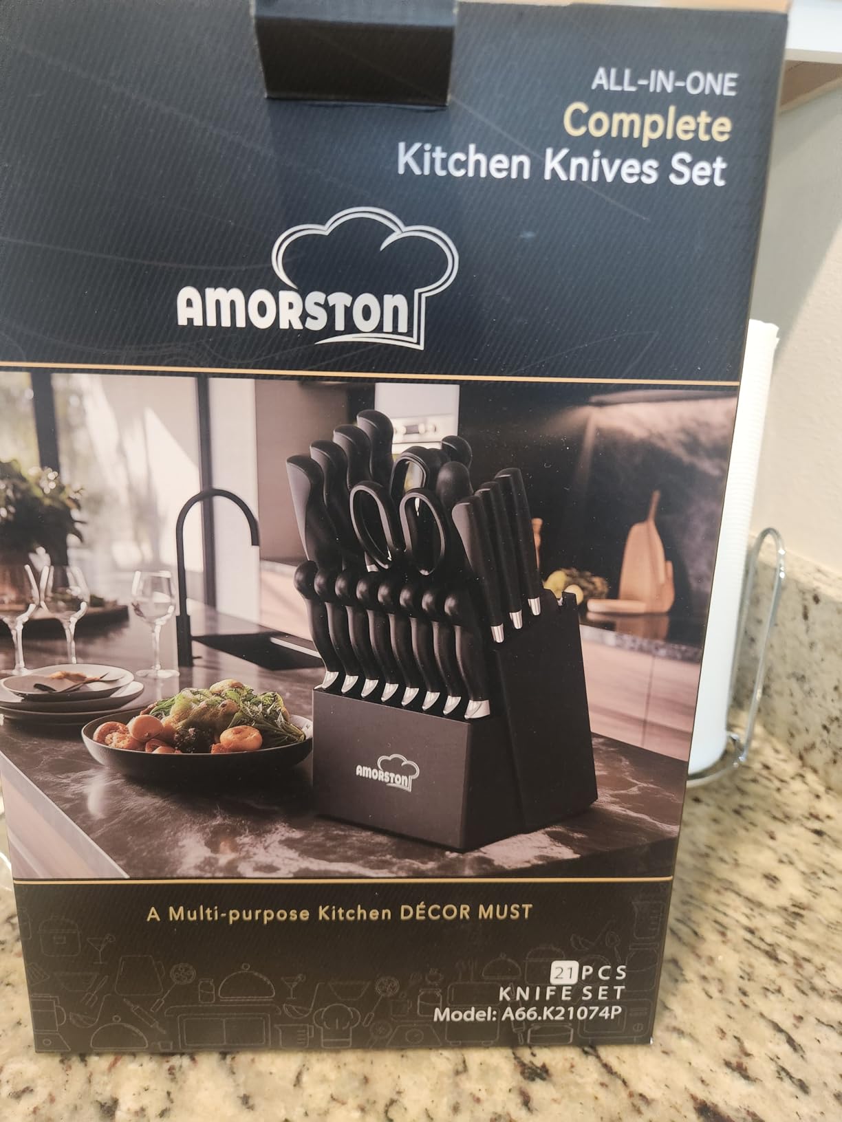 Knife Set, Amorston 21 Pieces Kitchen Knife Set with Block and Sharpener, Ultra-Sharp Knives Set with Ergonomic Handles, Black German Stainless Steel Knife Block Set, Dishwasher Safe customer photo 1
