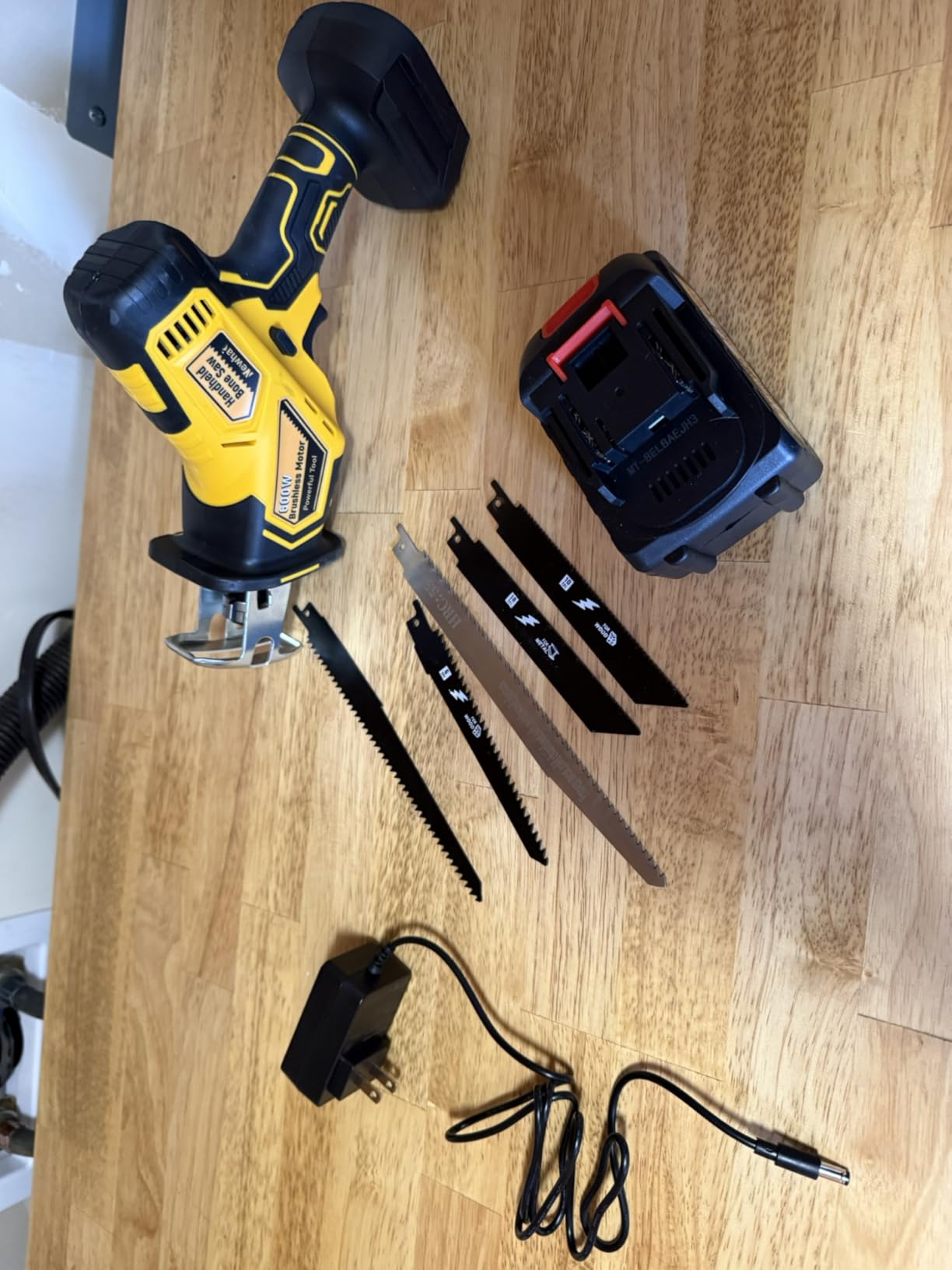 Newhai Cordless Electric Bone Saw, 600W Handheld Butcher Tool with 3000mAh Battery, Variable Speed Home Butcher Saw with 5 Blades for Cutting Ribs, Frozen Meat, Poultry Bones customer photo 2